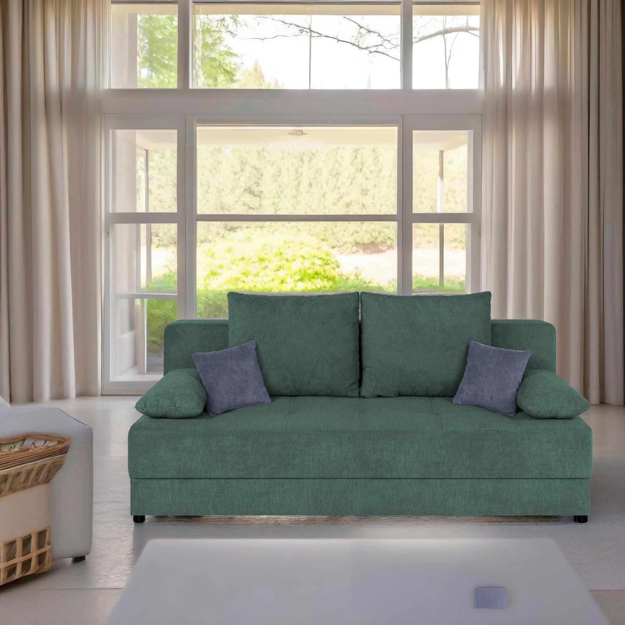 Schlafsofa Toni Petrol B: 200 cm - Petrol/Schwarz, Design, Holzwerkstoff/Textil (200/90/103cm) - P & B