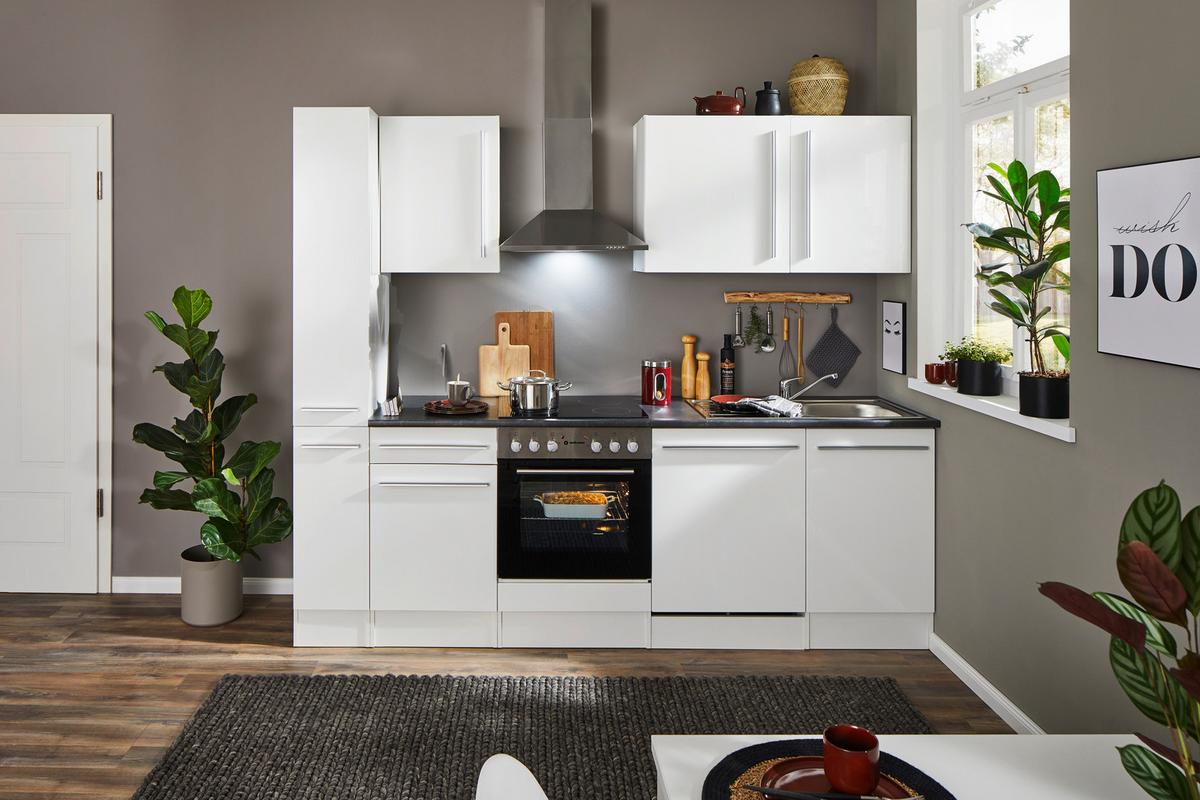 Küchenblock Jazz 8 250 Weiß B: 250 Cm - Weiß Hochglanz/Dunkelgrau, LIFESTYLE, Holzwerkstoff (250cm) - MID.YOU