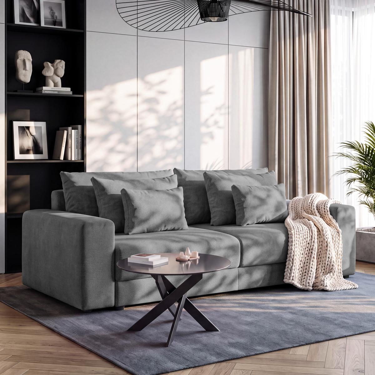 Megasofa Mega Chenille dunkelgrau, B: 255cm - Dunkelgrau/Schwarz, Trend, Textil (255/94/126cm) - Luca Bessoni