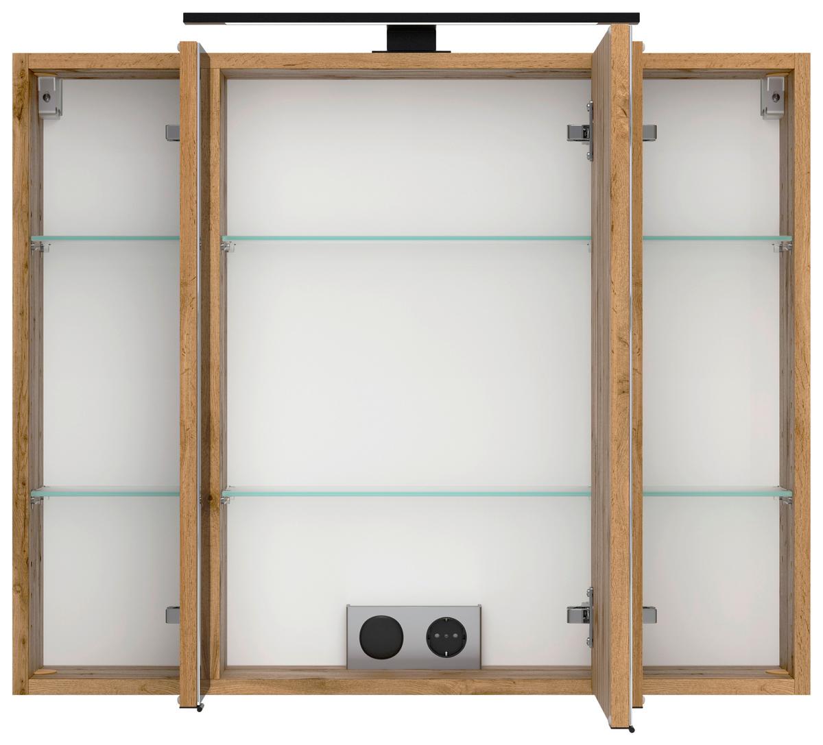 Spiegelschrank Chester mit Led Beleuchtung 3-Türig +steckdose - Eiche Wotan, MODERN, Glas/Holzwerkstoff (80/67,5/20cm) - Held
