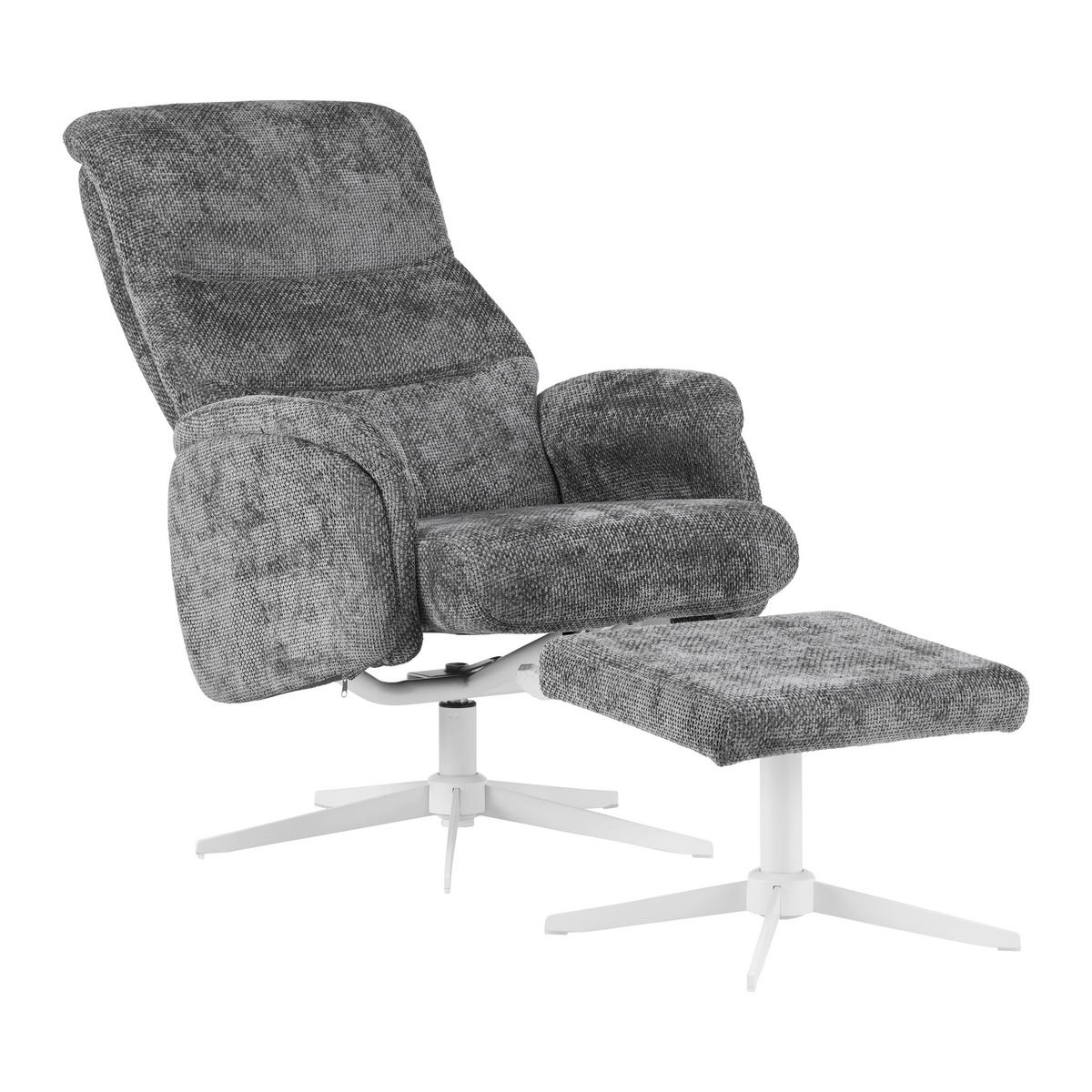 Relaxačné kreslo STAR, grafitová ženilka, s taburetom - biela/grafitová, Modern, kov/textil (72/107-95/86-110cm) - Mömax