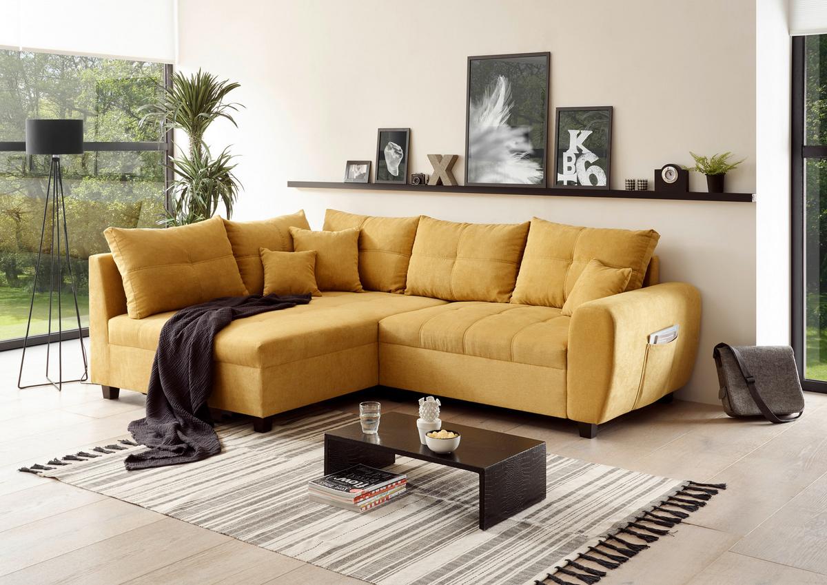 Ecksofa Inkl. Kissen Und Hocker Lea, Polyester-Nylon - Gelb/Schwarz, Basics, Holzwerkstoff/Textil (176/248cm) - MID.YOU