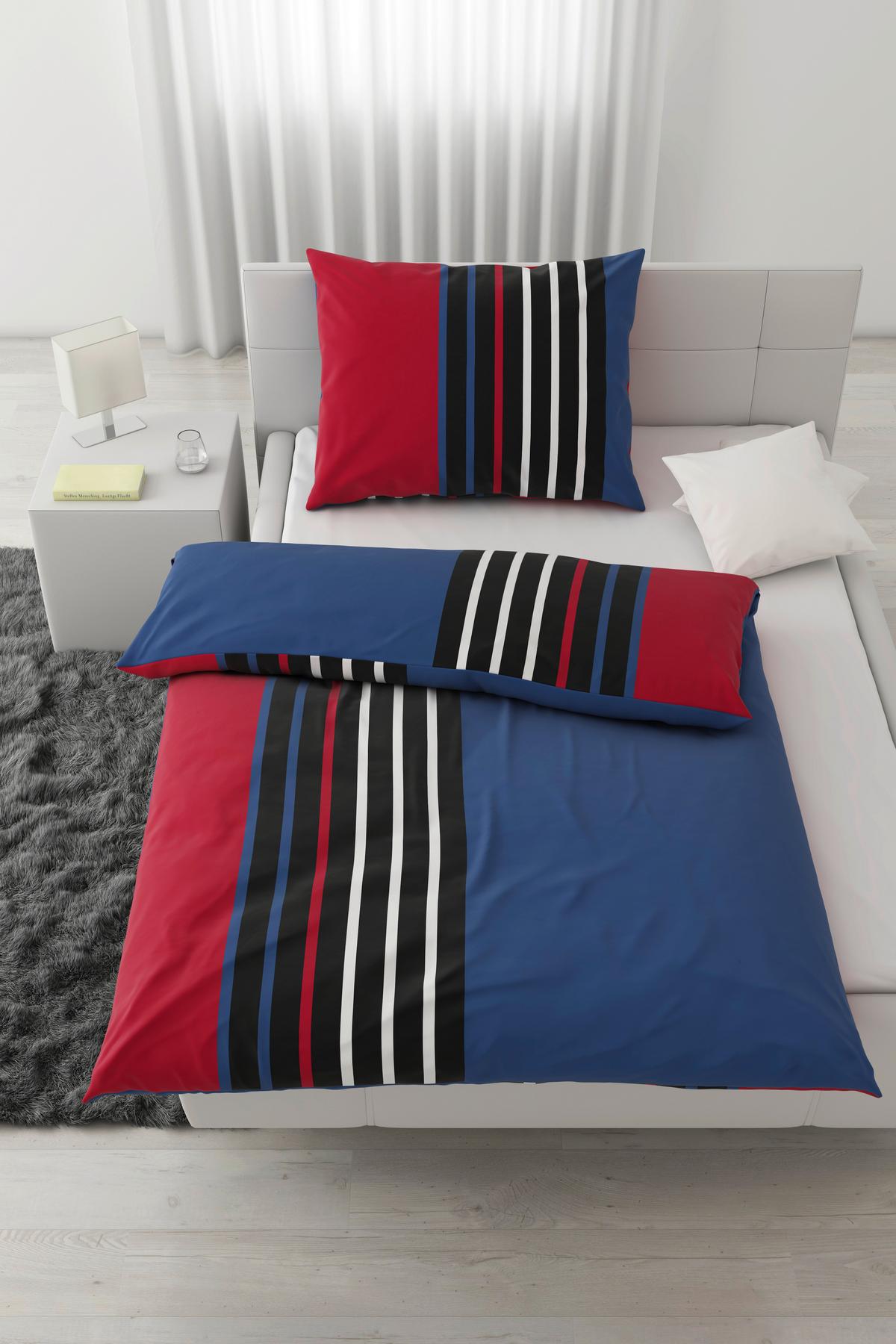 POVLEČENÍ Anton, 70x90/140x200cm - modrá/červená, Konvenční, textil (140/200cm) - Modern Living