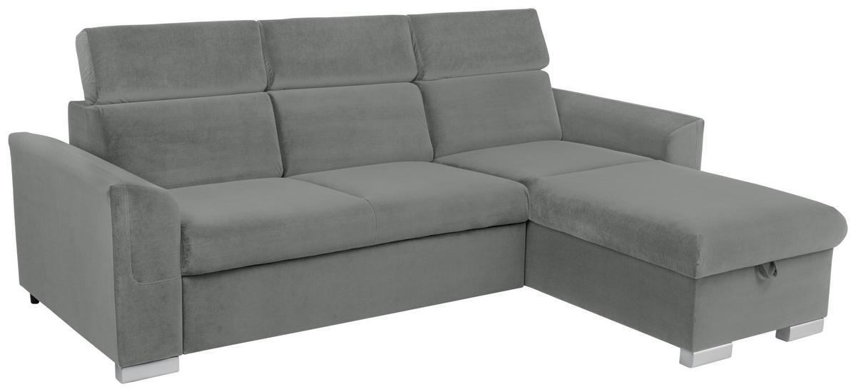 Ecksofa Evia - Alufarben/Grau, Design, Holz/Textil (243/186cm) - MID.YOU