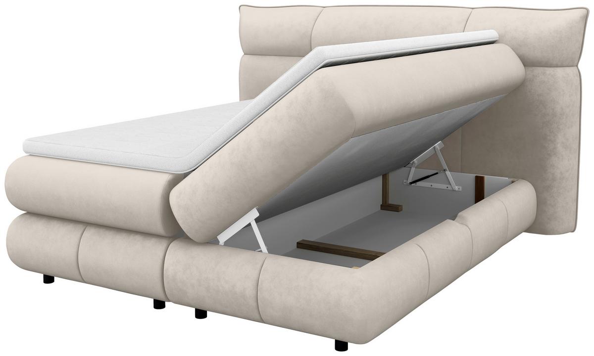 Boxspringbett Carmelo Beige 180x200 H5 - Beige/Schwarz, Trend, Textil (180/200cm)