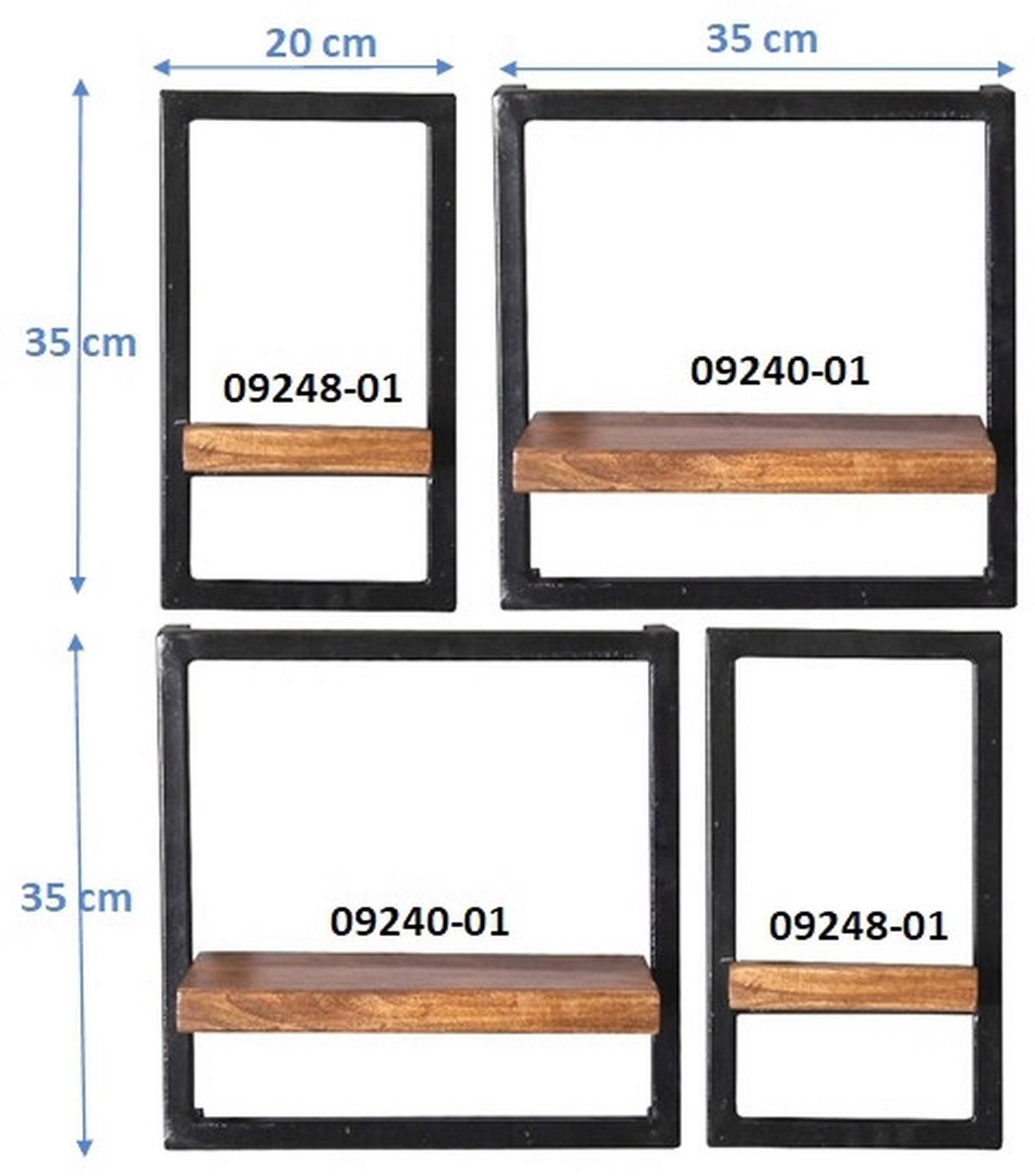 Wandregalset 4-tlg. Mangoholz B: 60cm - Schwarz/Naturfarben, Design, Holz/Metall (60/75/25cm) - MID.YOU