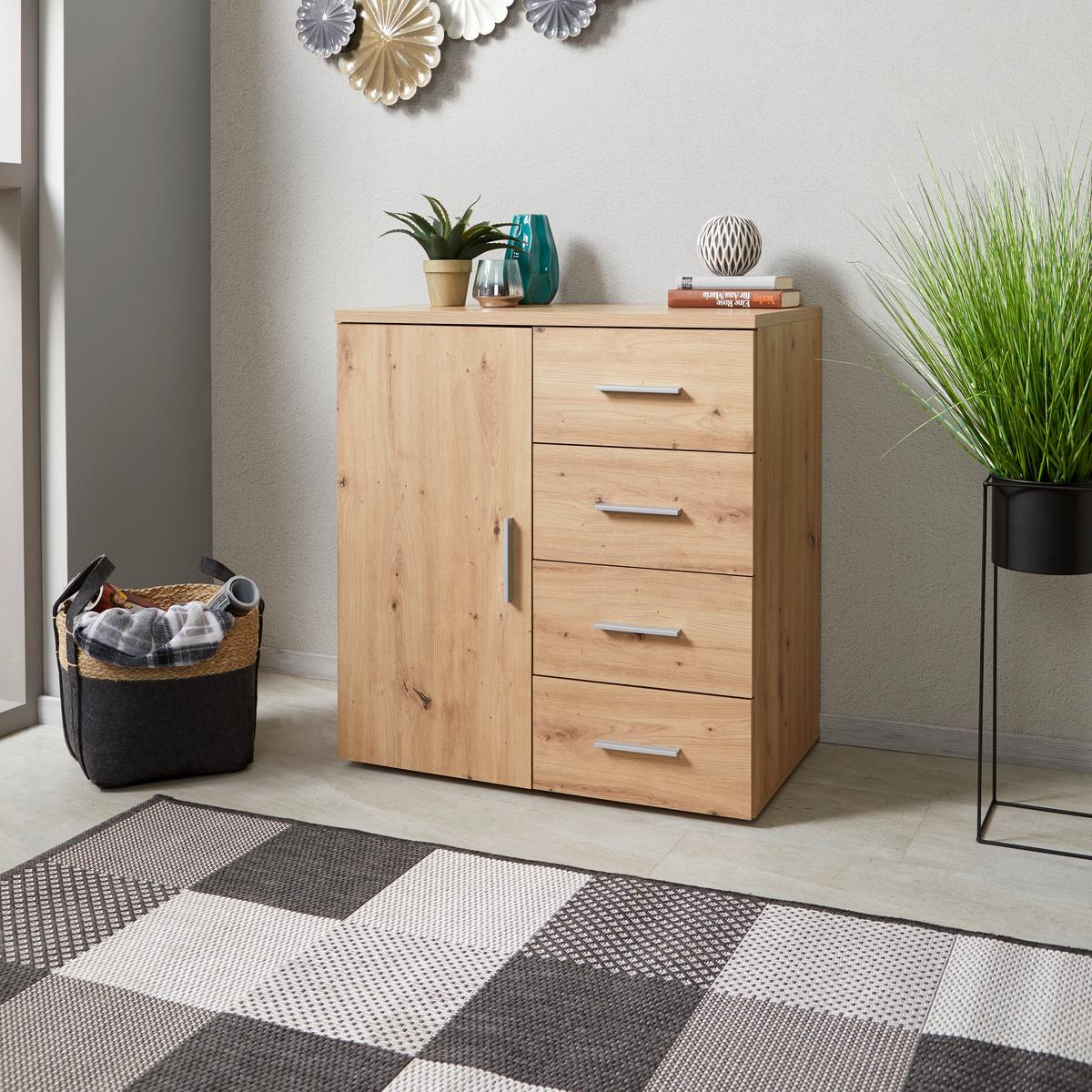 Komód Trio New 80/86 Cm - tölgyfa színű, Modern, faalapú anyag (80/86/50cm)