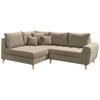 Ecksofa Mit Holzfüßen + Kissen Alice, Webstoff - Sandfarben/Kieferfarben, KONVENTIONELL, Holzwerkstoff/Textil (175/249cm) - MID.YOU