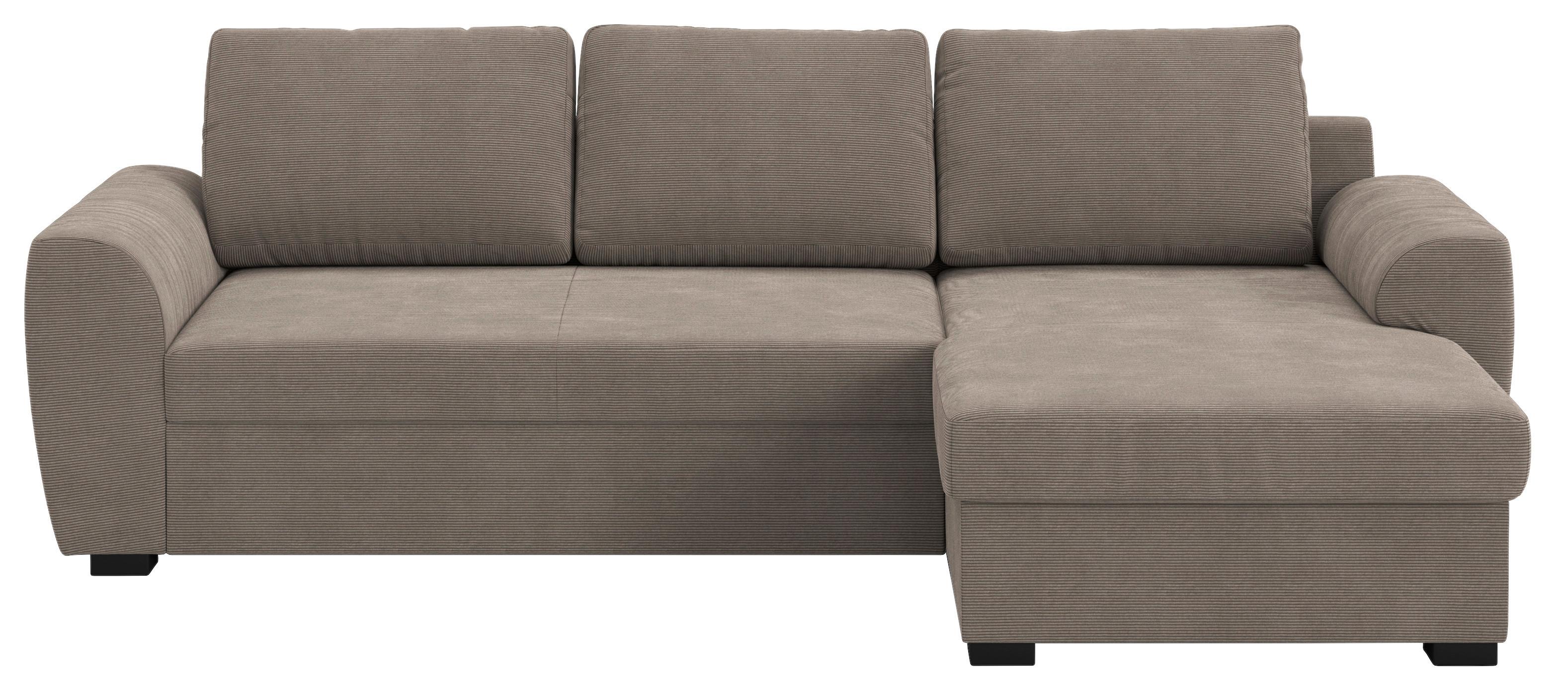 Ecksofa mit Bettfunktion Cord taupe, B: 253cm - Taupe/Schwarz, Trend, Textil (253/154cm) - MID.YOU