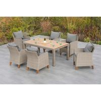 Gartentischgruppe Avellino 7--Teilig. Aus Akazie - Beige/Beigebraun, KONVENTIONELL, Holz/Kunststoff - Gardenson