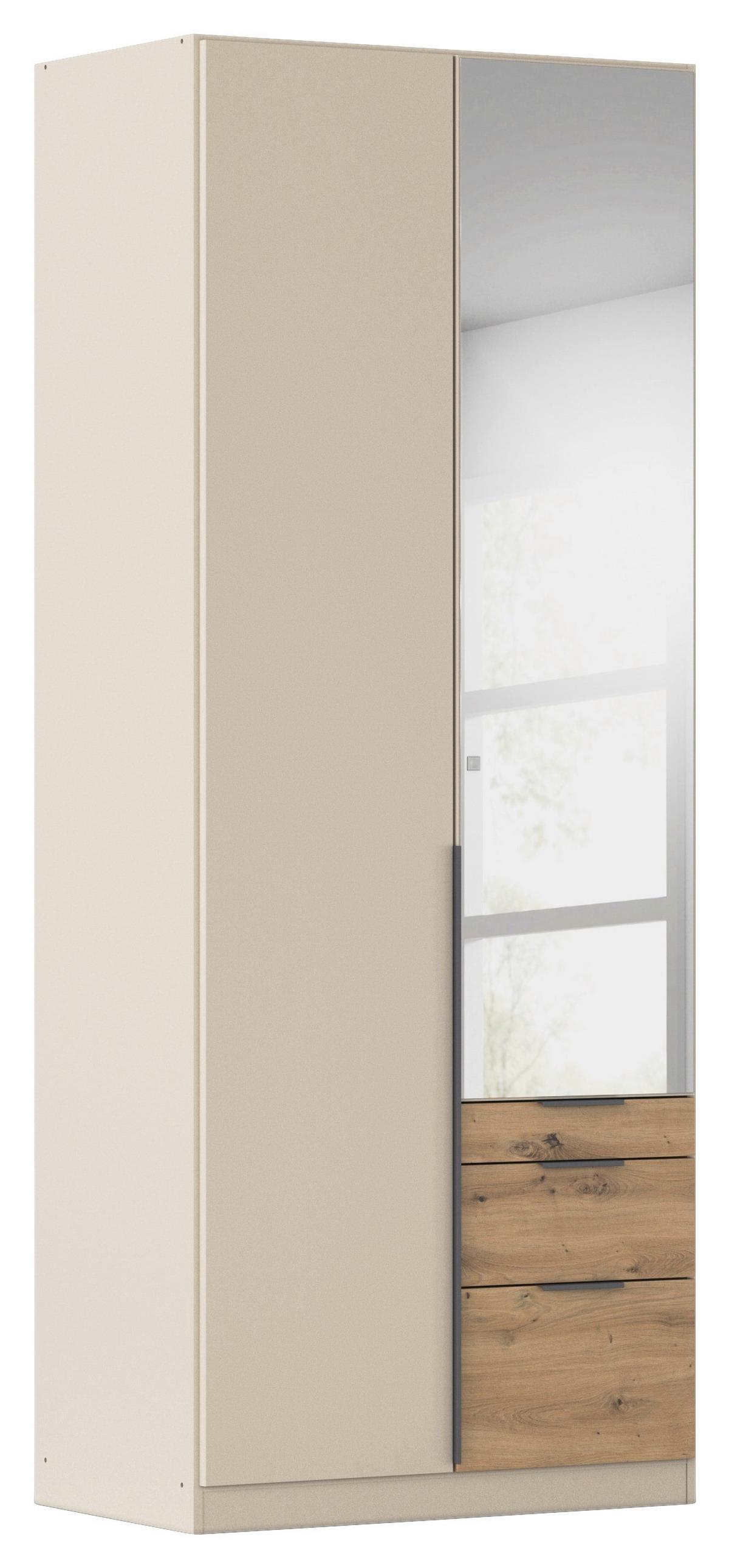 Drehtürenschrank Alabama-super Spiegelmit Laden, B: 91 Cm - Champagner/Eichefarben, Trend, Holzwerkstoff (91/229/54cm)