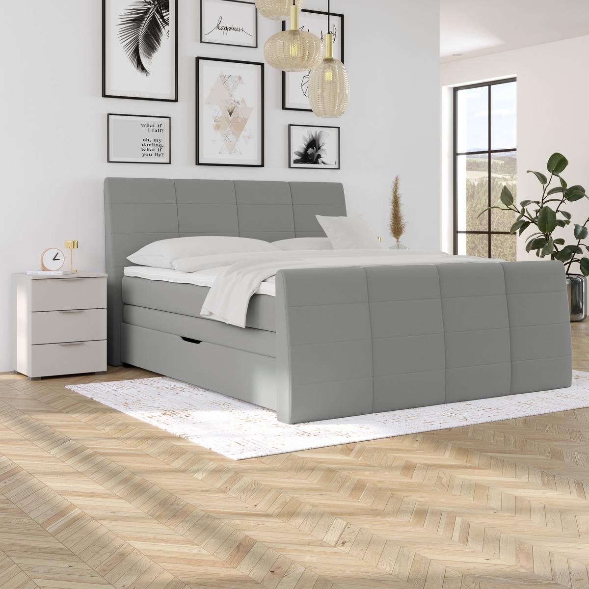 Boxspringbett Libra - Silberfarben/Schwarz, KONVENTIONELL, Textil (160/200cm)