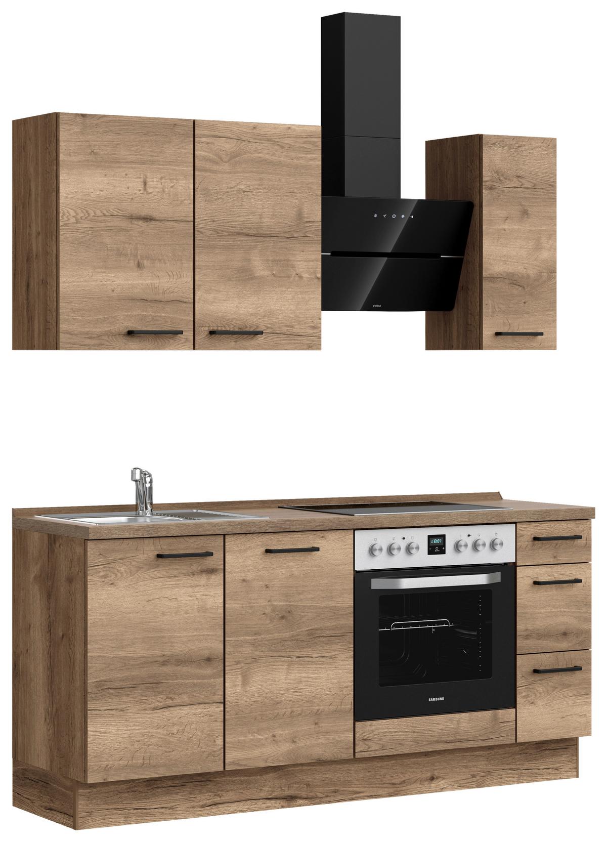 Kuchyňská linka 180 cm, dekor dub Havanna - černá/tmavý dub, Moderní, kov/kompozitní dřevo (180cm) - Nobilia