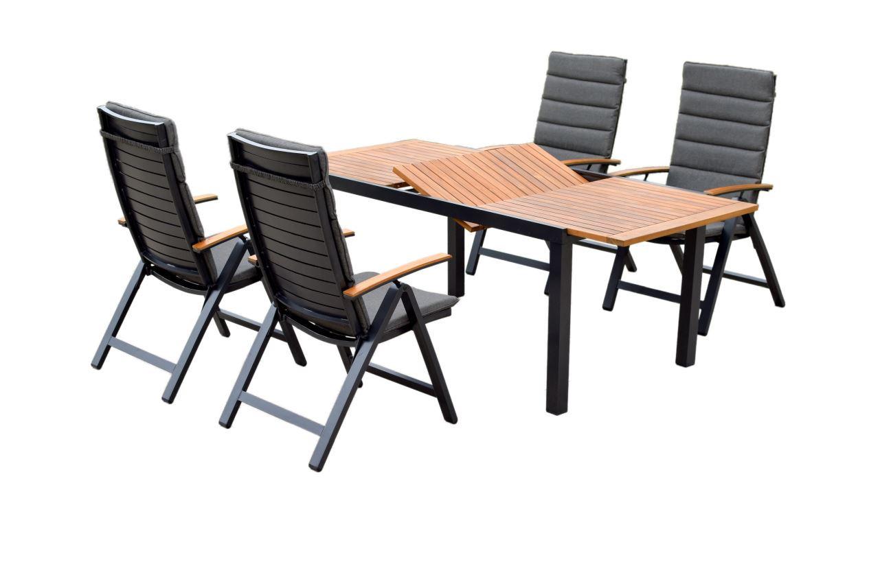 Gartenmöbel Set 5-Tlg Astros Akazienholz/Metall mit Kissen - Graphitfarben/Naturfarben, MODERN, Holz/Textil - Gardenson