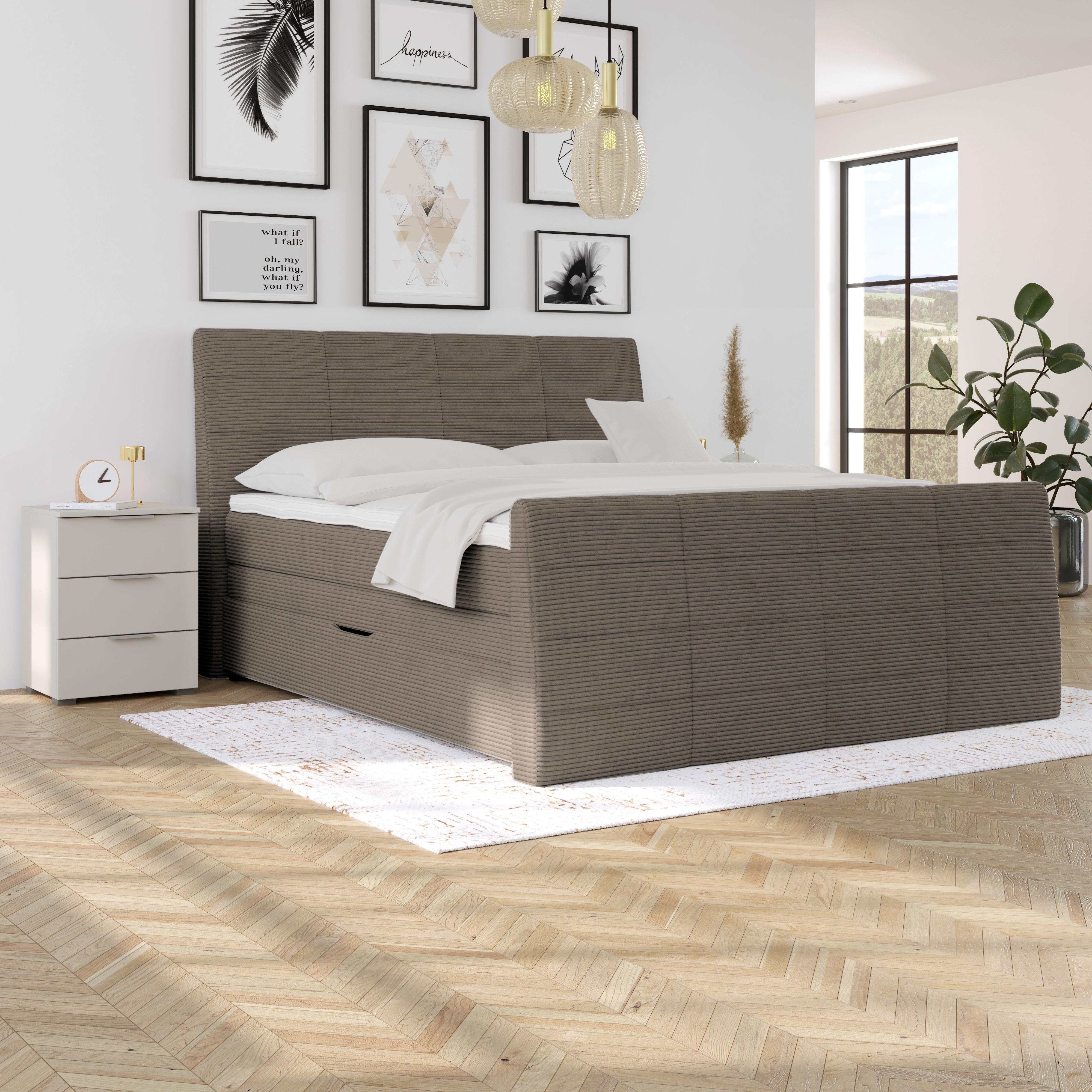 Boxspringbett Libra - Dunkelbraun/Schwarz, KONVENTIONELL, Textil (160/200cm)