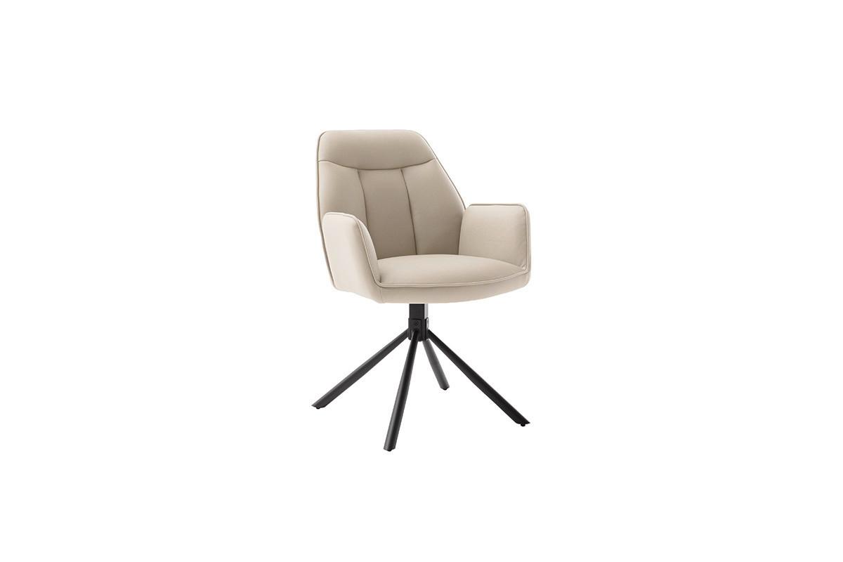 Armlehnstuhl Rafaela Textil Creme 180° drehbar - Creme/Schwarz, Trend, Textil/Metall (62/89/64cm)