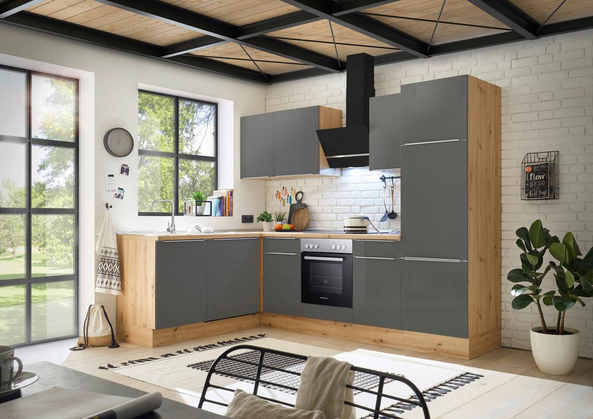 Eckküche mit Geräten 280x170 cm Grau/Eiche Dekor, Modern - Anthrazit/Eiche Artisan, LIFESTYLE, Holzwerkstoff (280/170cm) - Respekta