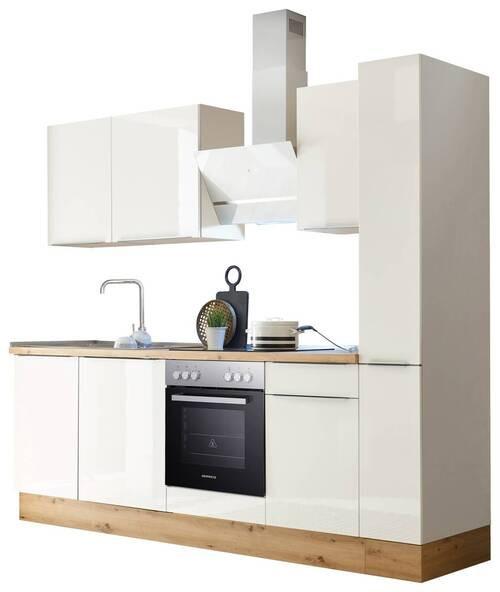 Küchenzeile mit Geräten B: 250 cm Weiß/Eiche Dekor - Weiß Hochglanz/Weiß, LIFESTYLE, Holzwerkstoff (250/211/60cm) - Respekta