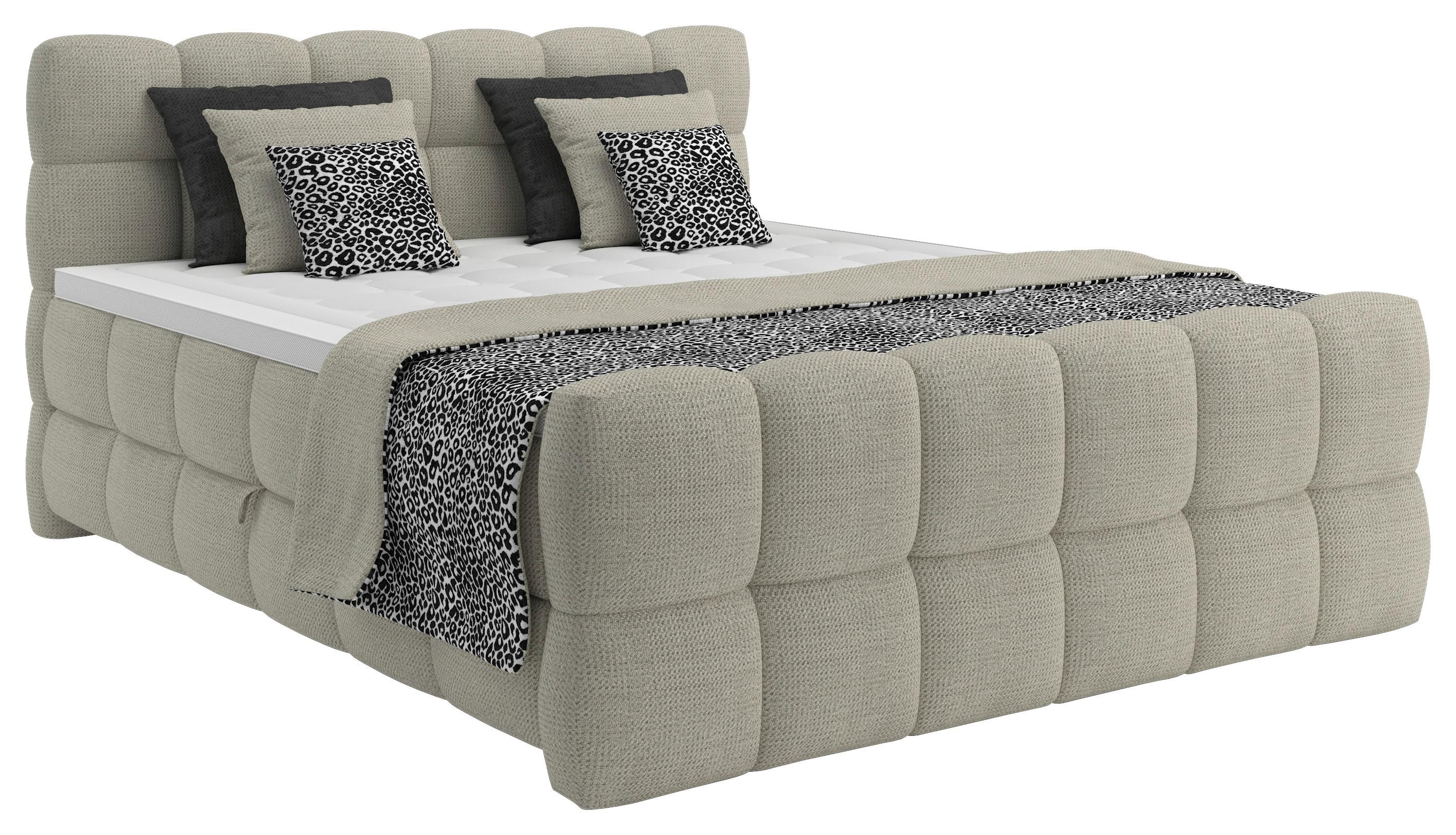 BOXSPRINGBETT inkl. Bettkasten 120x220 - Ecru/Schwarz, Trend, Holz/Holzwerkstoff (120/220cm) - Sembella