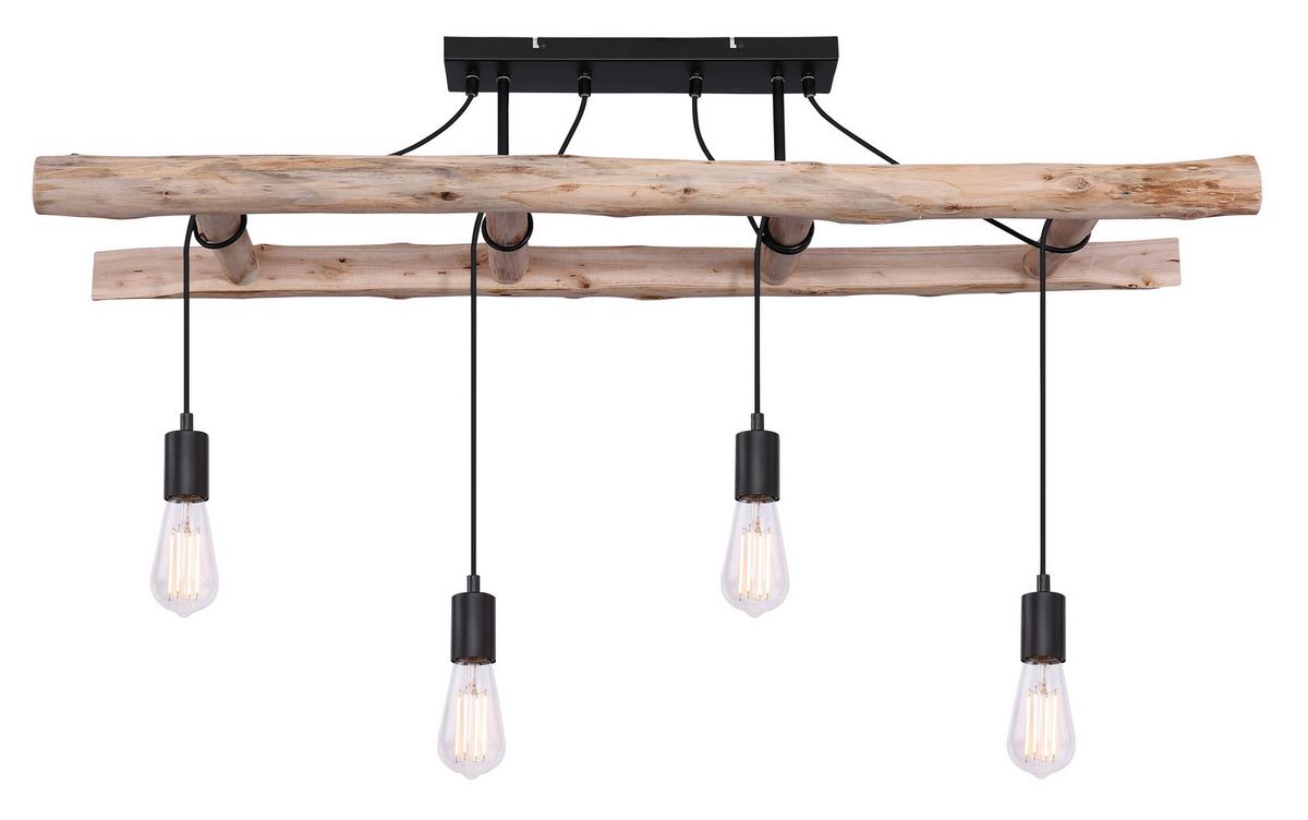 Deckenleuchte H: 80 cm 4-Flammig, Holzleiter - Schwarz/Naturfarben, Natur, Holz/Metall (115/30/80cm) - Globo