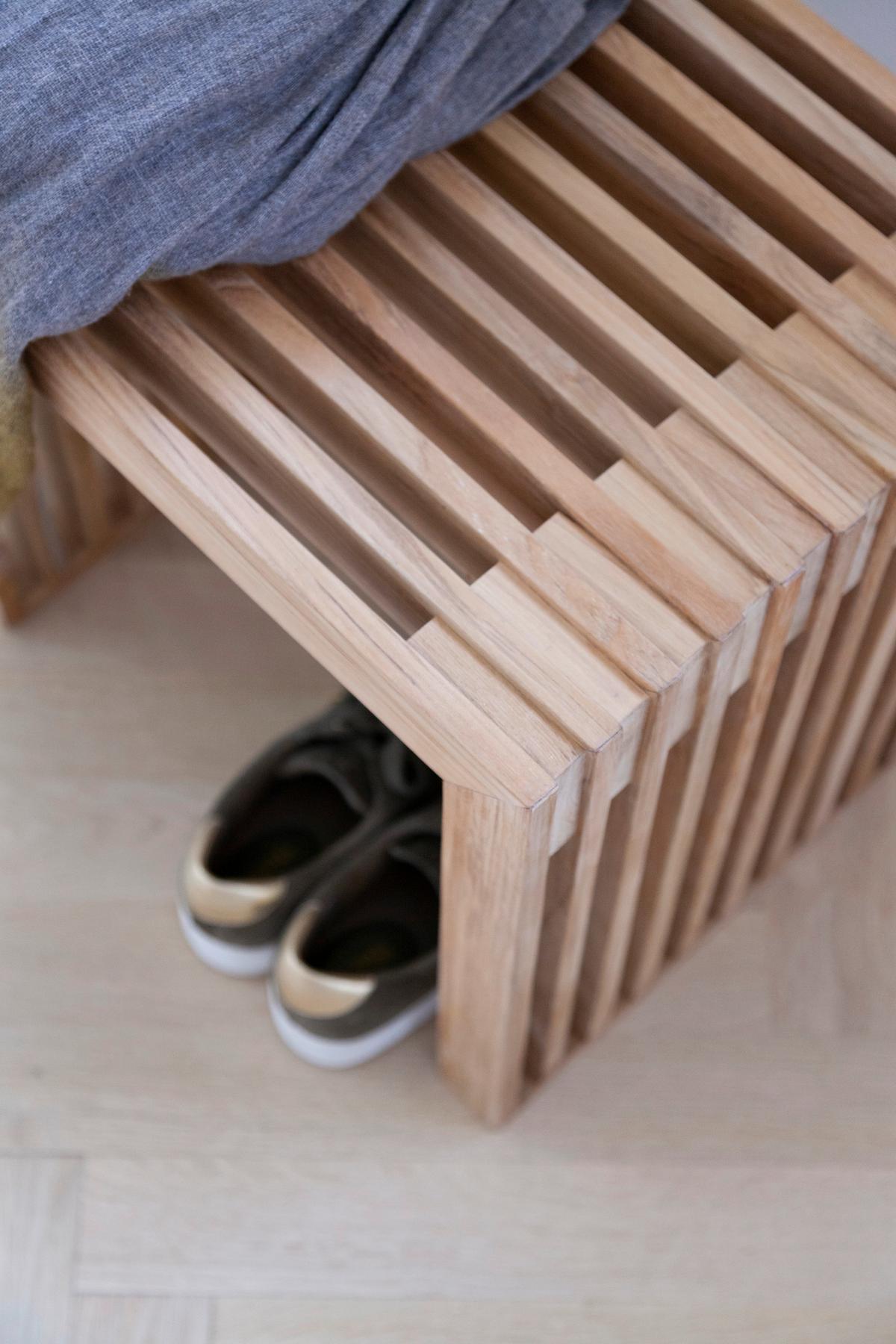 Hocker Rib - Teakfarben, KONVENTIONELL, Holz (45/43/35cm) - MID.YOU