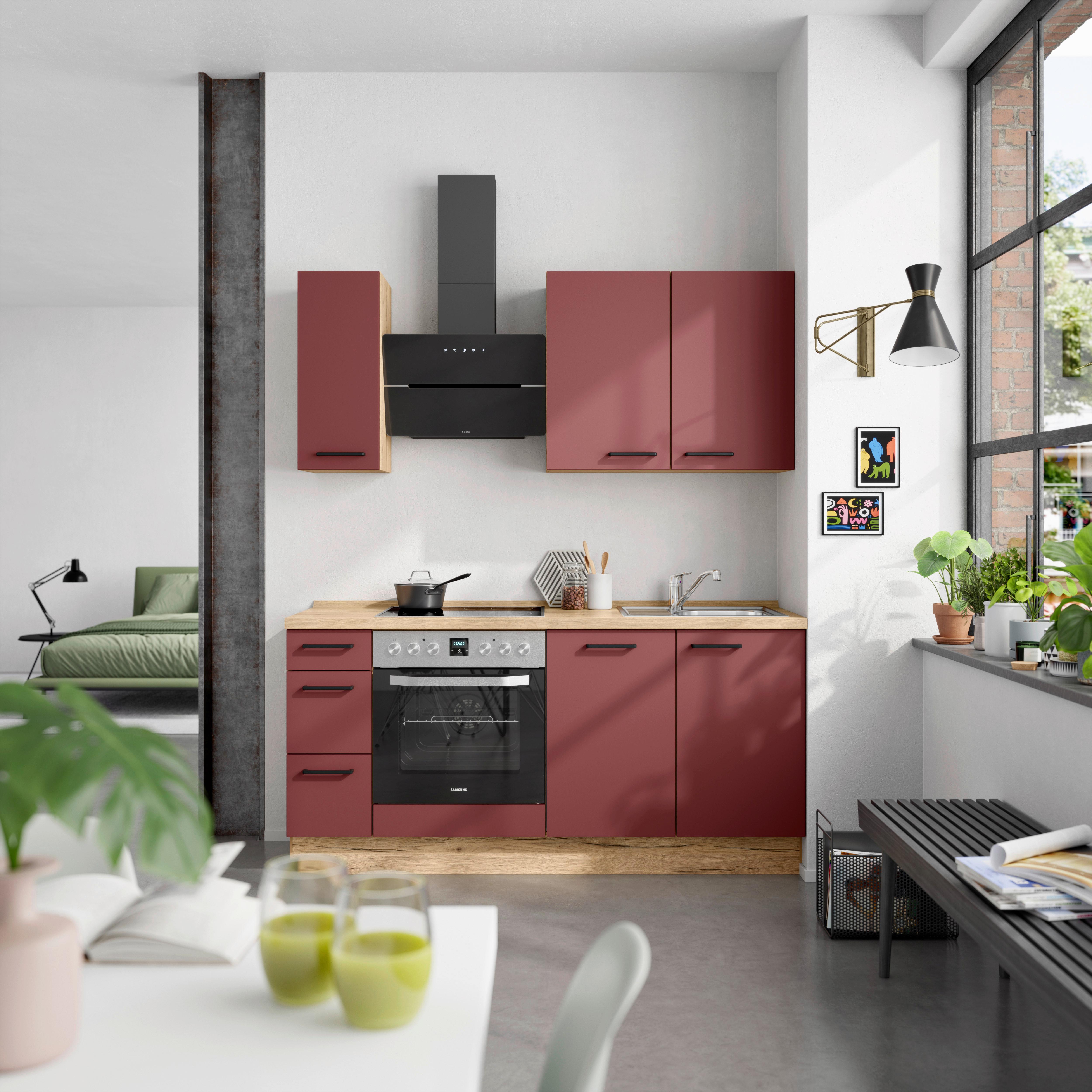 Küchenleerblock Easytouch High-Line, H1 Links - Eichefarben/Rot, MODERN, Holzwerkstoff (180cm) - Nobilia