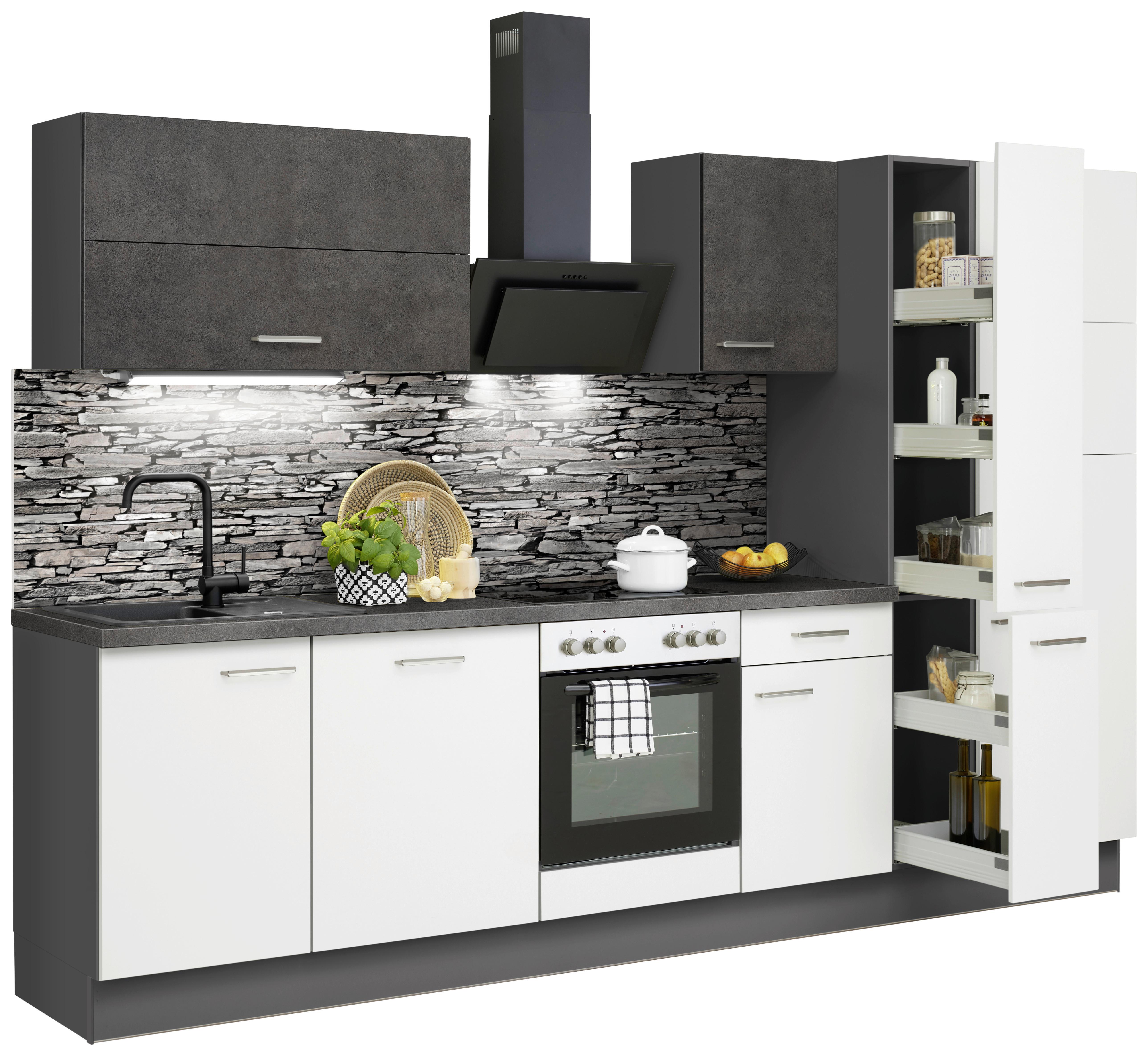 Küchenzeile Ip1200 mit Geräten B: 310 cm Weiß/Grafit - Graphitfarben, Basics, Holzwerkstoff (310cm) - Impuls