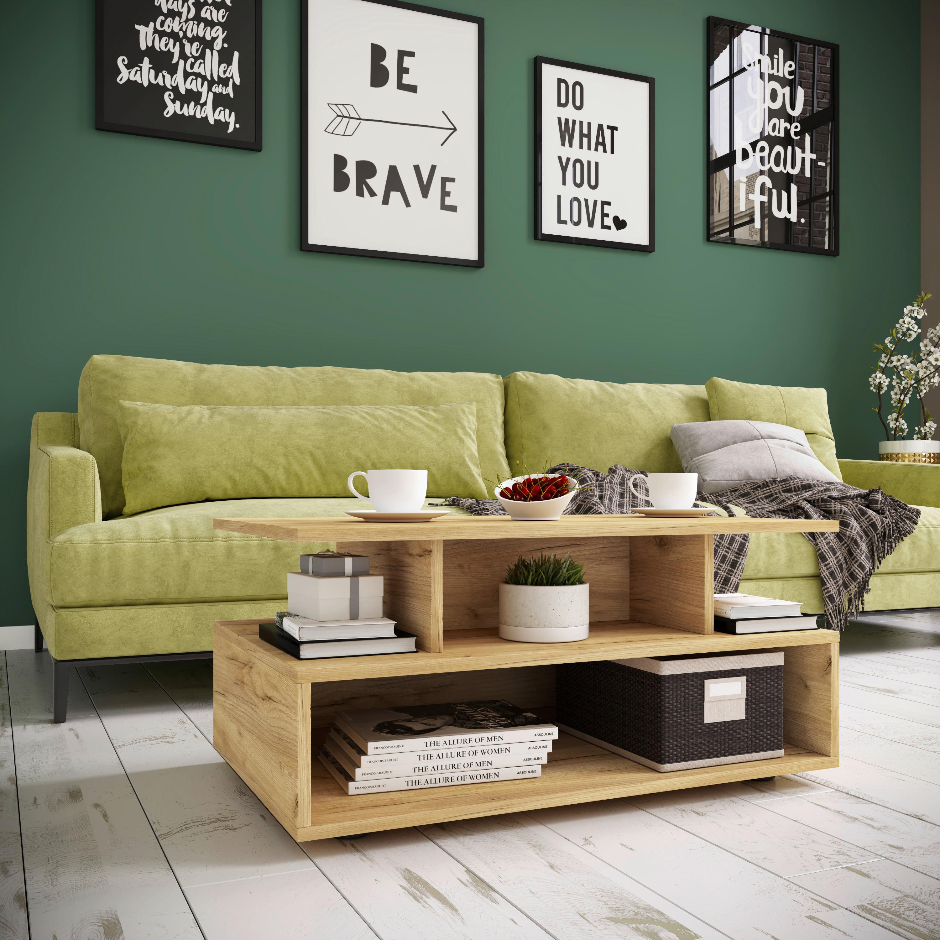 Konferenčný stolík ESILA dub medový - čierna/dub medový, Modern, kompozitné drevo/plast (80/50/40cm) - MID.YOU