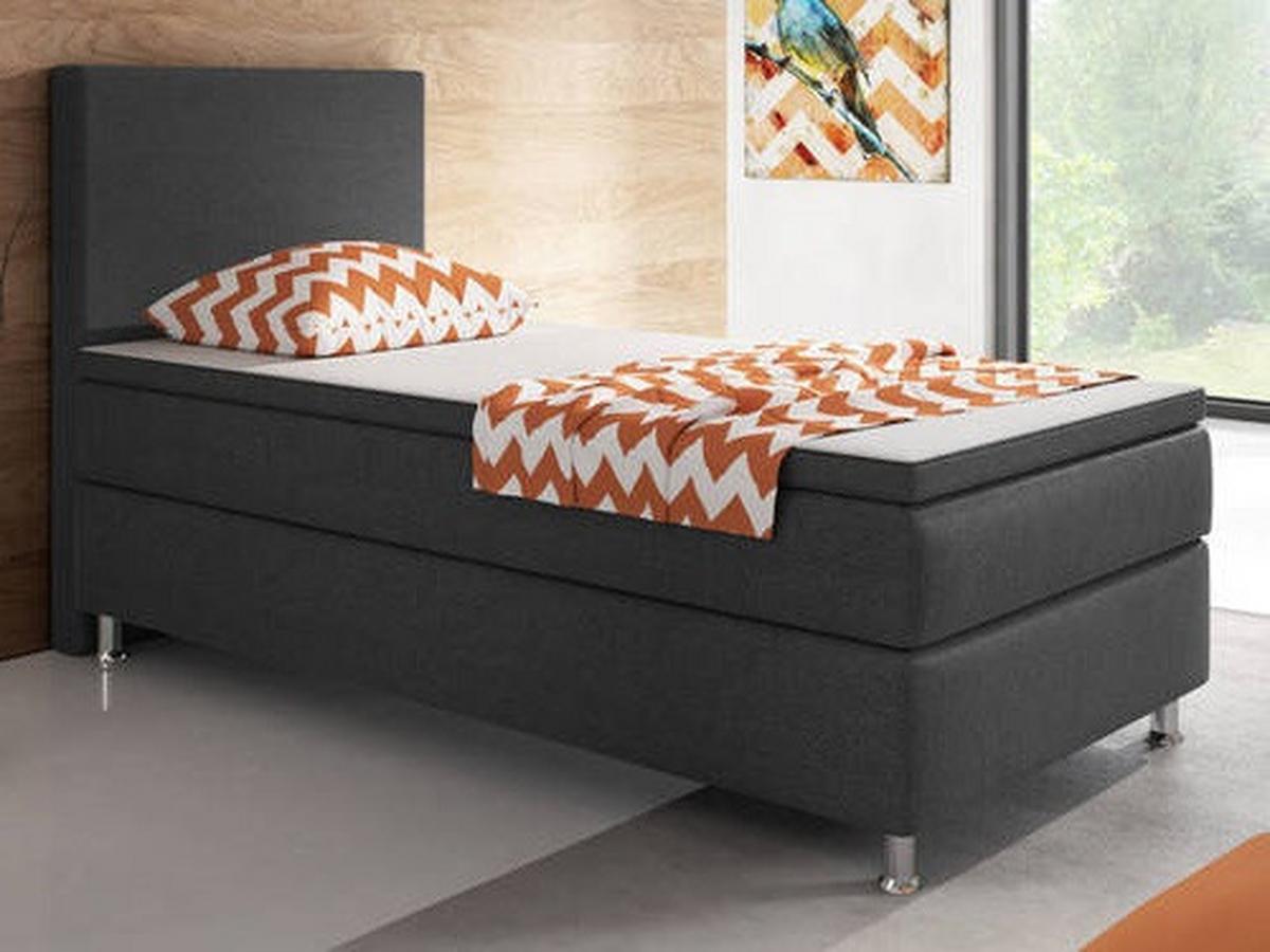 Boxspringbett Mit Topper 90x200 Cm Berlin F - Anthrazit/Silberfarben, KONVENTIONELL, Textil (90/200cm) - MID.YOU