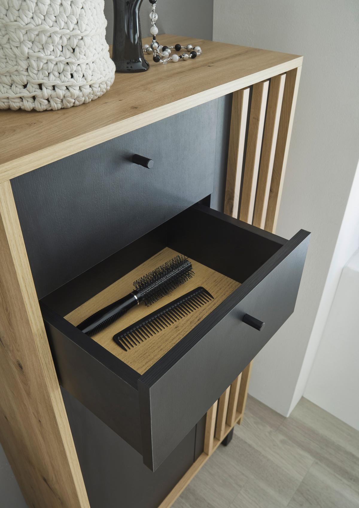 Midischrank Volano Bxh 60x106 Cm Eiche Dekor/schwarz - Schwarz/Eiche Artisan, MODERN, Holzwerkstoff (60/106/32cm) - MID.YOU