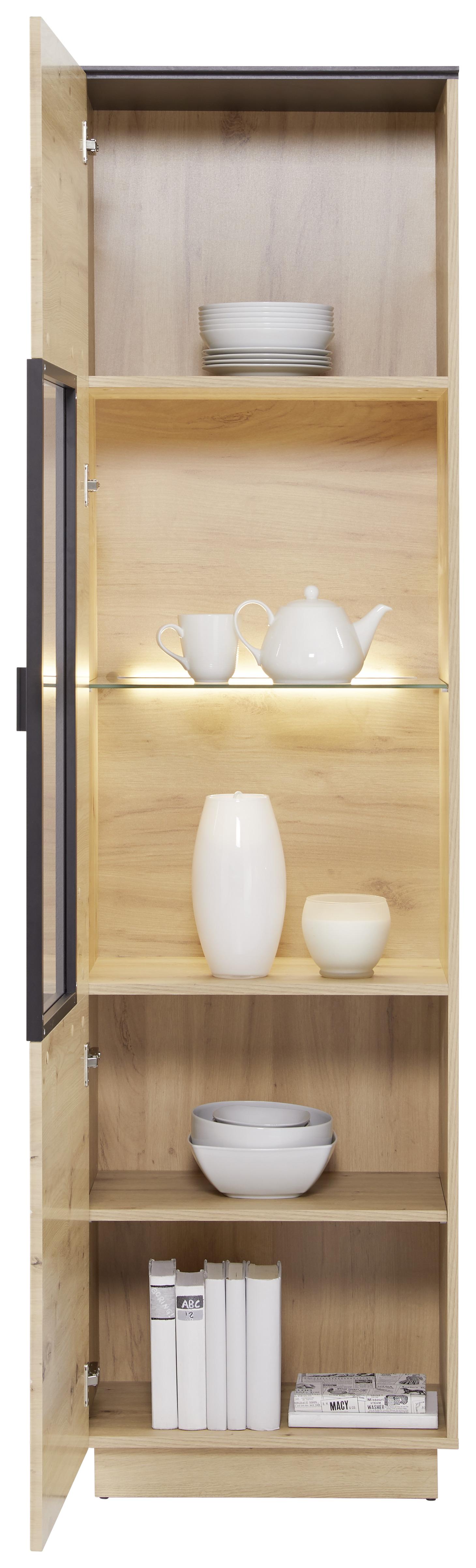 Vitrína Tonale - šedá/barvy dubu, Moderní, kompozitní dřevo/plast (56/207,6/40cm)