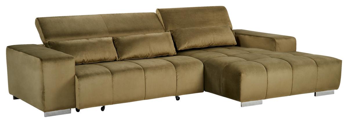 Ecksofa mit Relaxfunktion Orion Kopfstütze Klappbar Olivegrün - Silberfarben/Olivgrün, KONVENTIONELL, Textil (307/186cm) - Livetastic