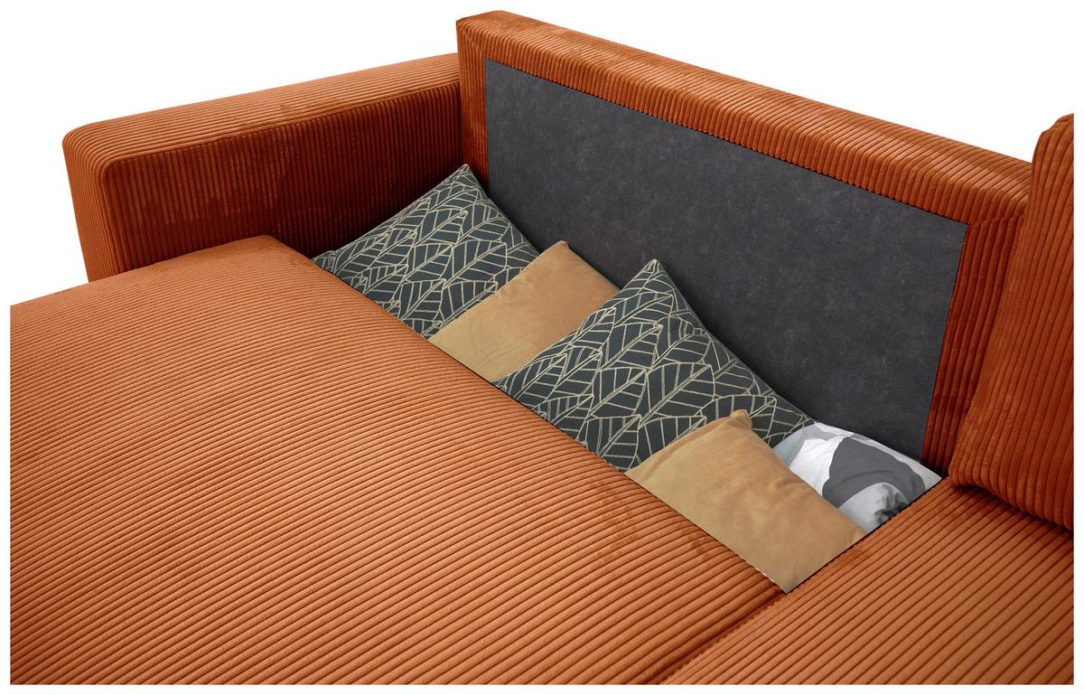 Eckschlafsofa mit Bettkasten Pharell, terracotta, 230x155cm - Terracotta/Schwarz, KONVENTIONELL, Holz/Holzwerkstoff (230/155cm)