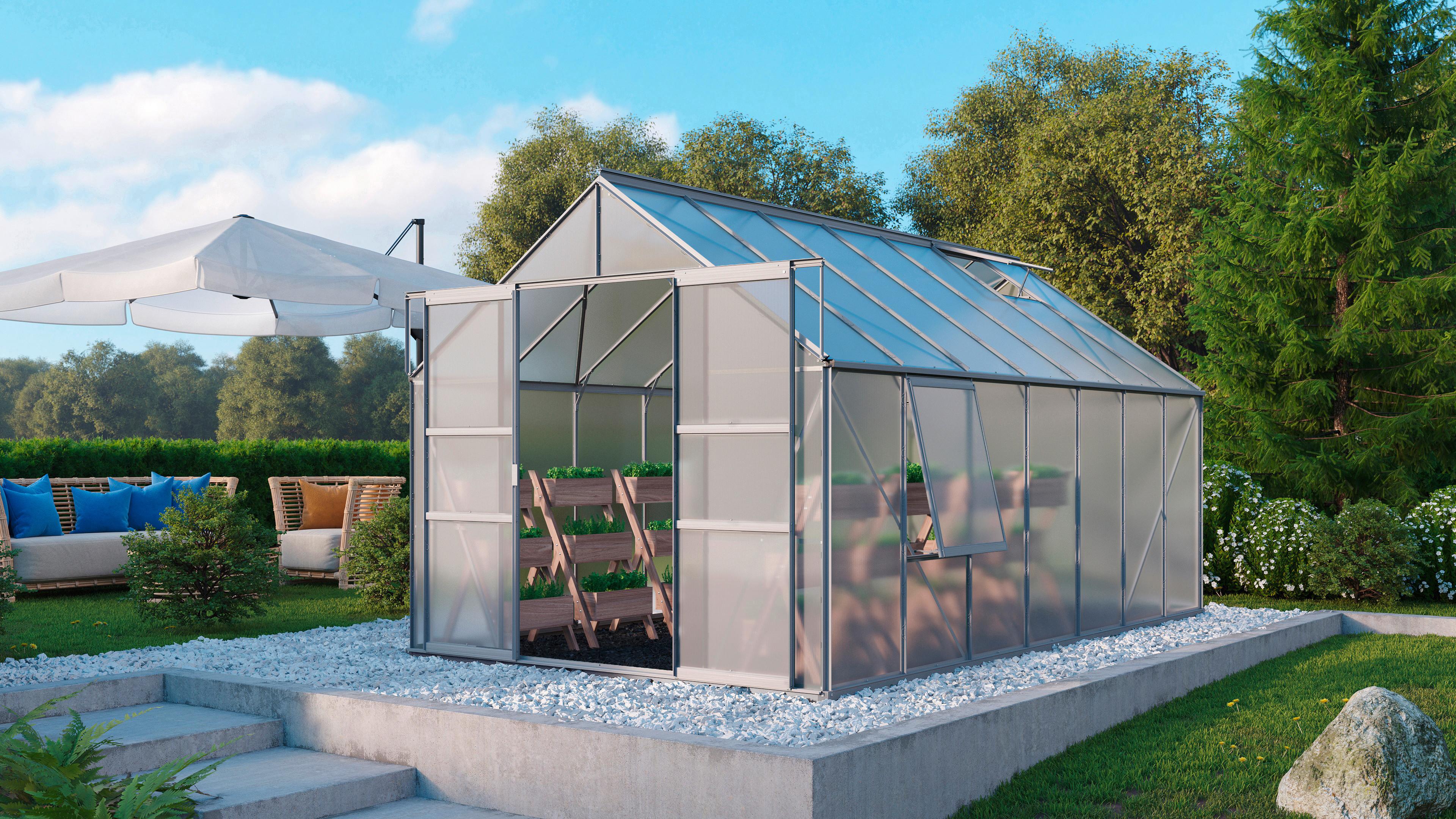 Gewächshaus mit Giebeldach und Gestell aus Aluminium