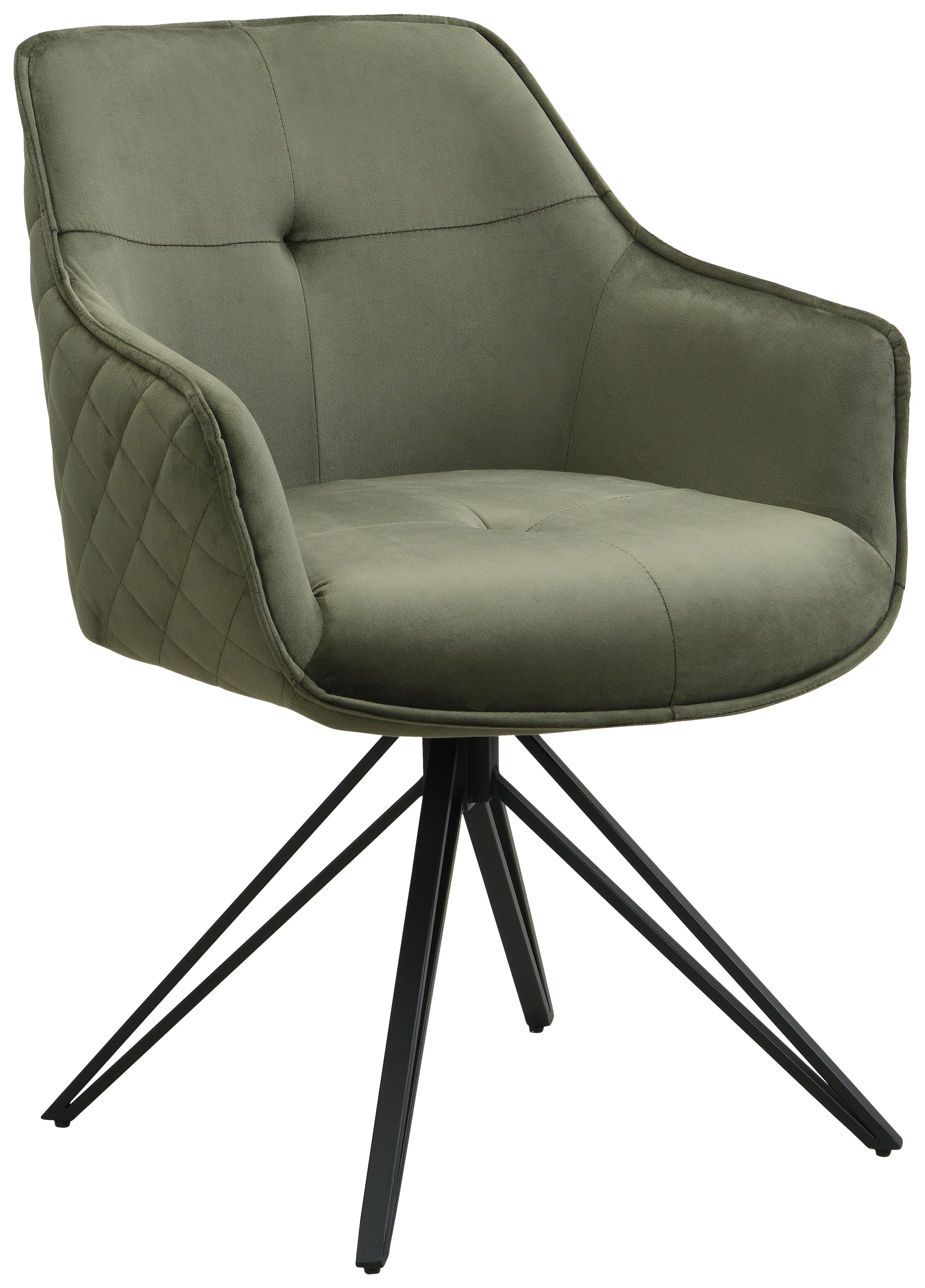 Armlehnstuhl Aurelia Grün/Schwarz B: 57 cm - Schwarz/Grün, MODERN, Textil/Metall (57/82/61cm) - Livetastic