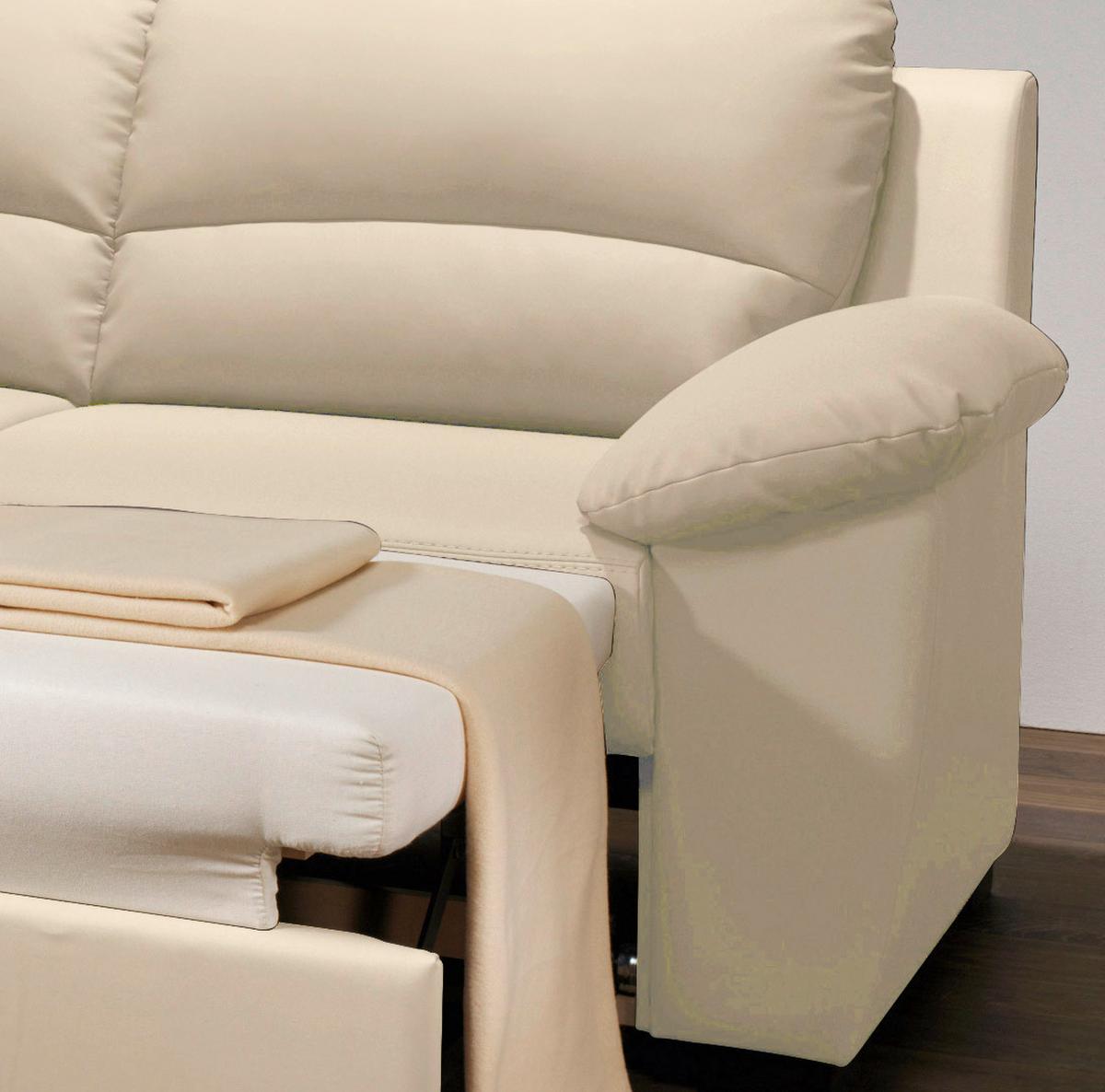 Ecksofa Schlaffunktion Danilo M. Bettkasten Beige Lederlook - Beige/Schwarz, KONVENTIONELL, Textil (240/45/165cm) - MID.YOU
