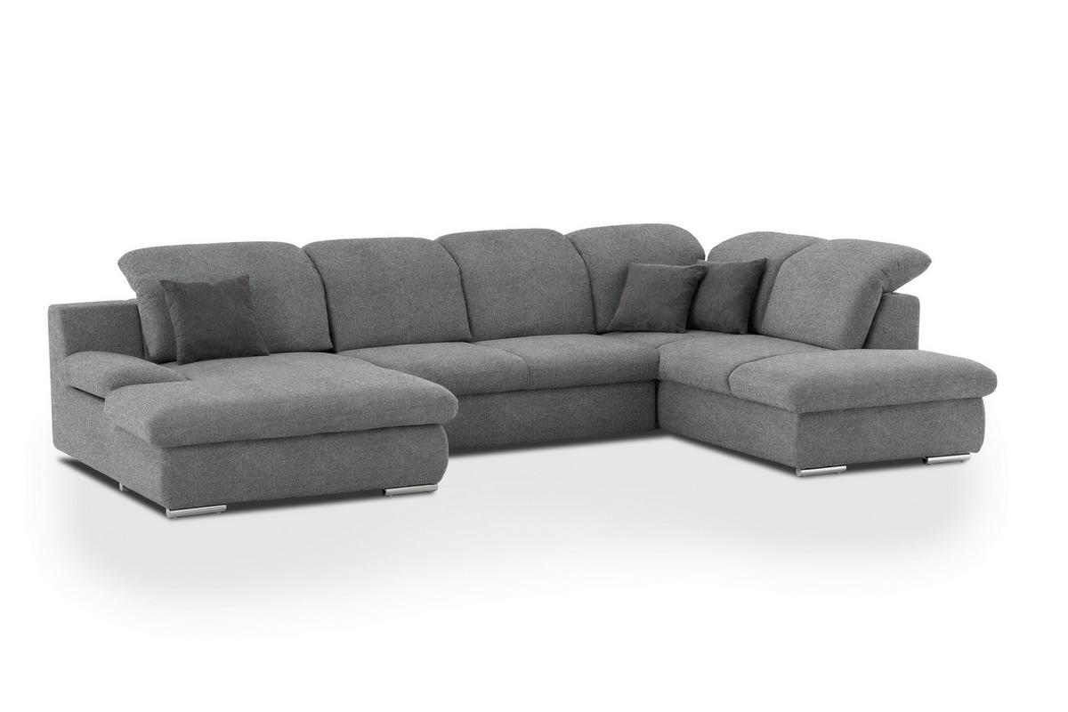 Wohnlandschaft Isona Dunkelgrau Chenille - Chromfarben/Dunkelgrau, Design, Textil (165/353/212cm) - Livetastic