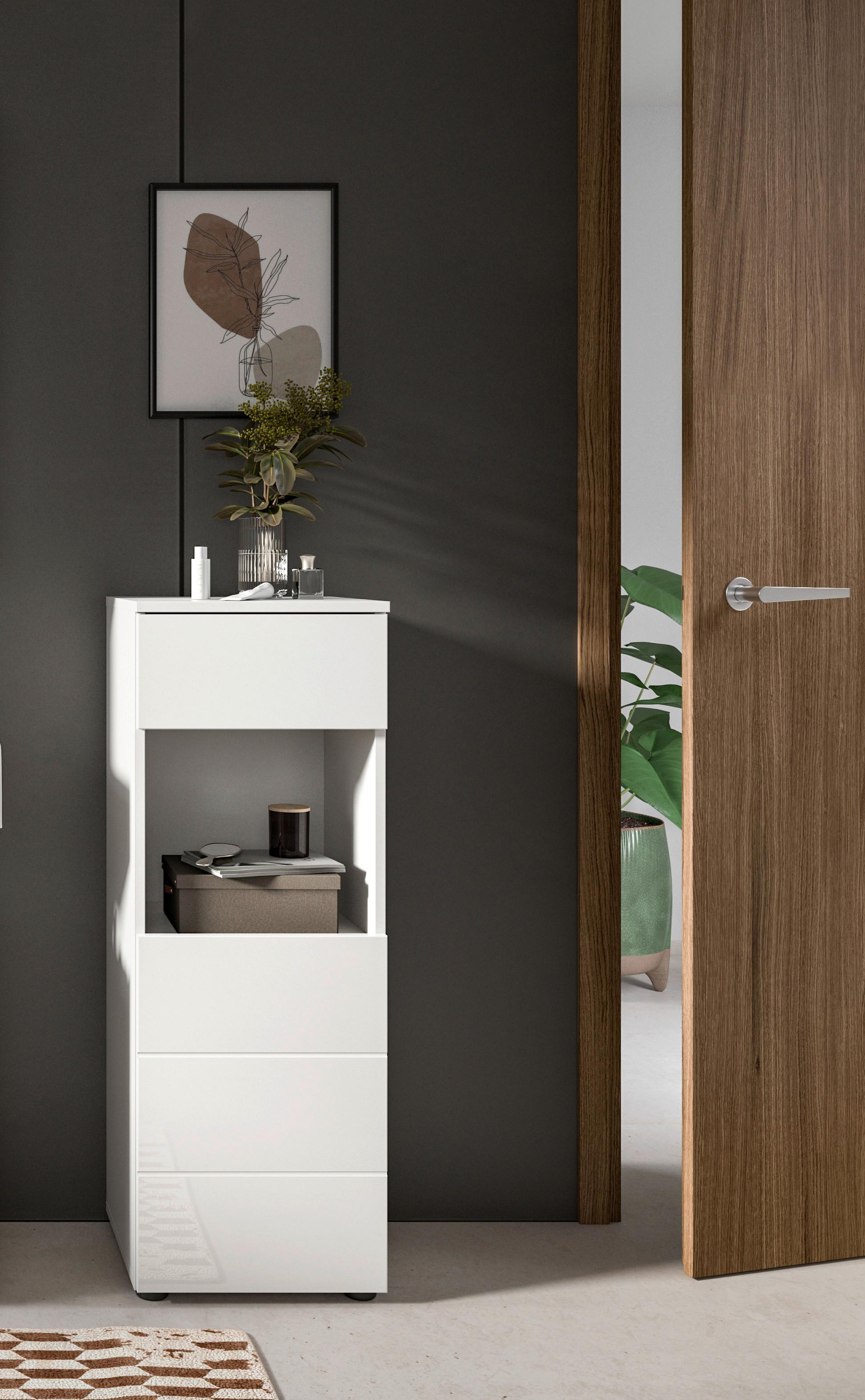 Midischrank Vira Weiß B: 38 cm - Weiß Hochglanz/Schwarz, MODERN, Holzwerkstoff (38/106/34cm) - MID.YOU