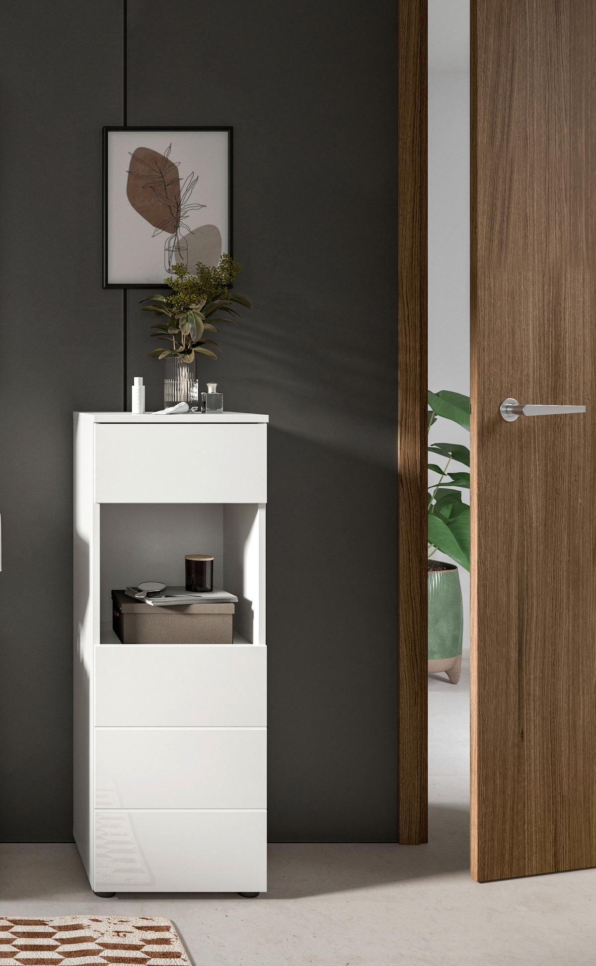 Midischrank Vira Weiß B: 38 cm - Weiß Hochglanz/Schwarz, MODERN, Holzwerkstoff (38/106/34cm) - MID.YOU
