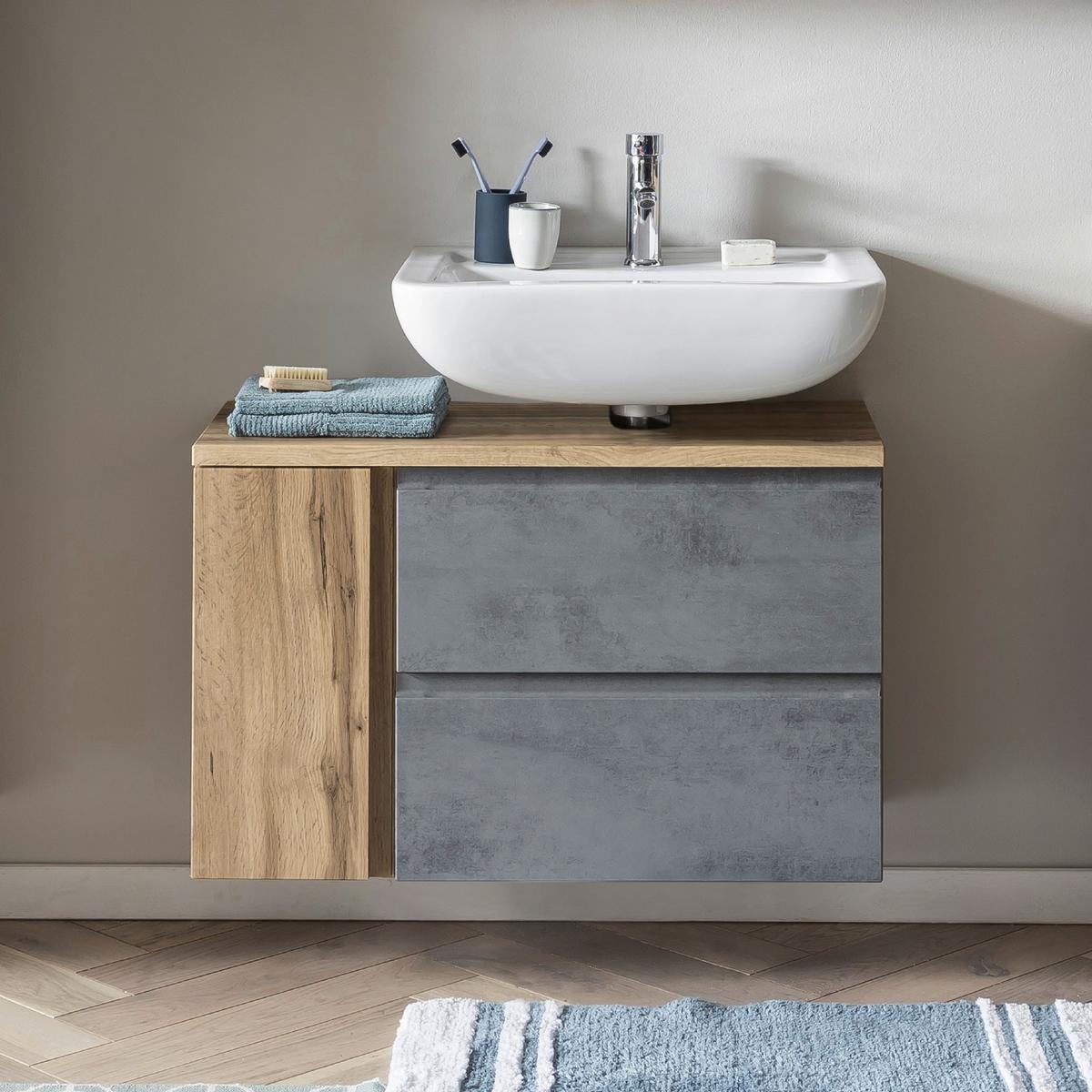 Waschbeckenunterschrank Varese - Eiche Wotan/Hellgrau, MODERN, Holzwerkstoff (85/56/35cm) - Held