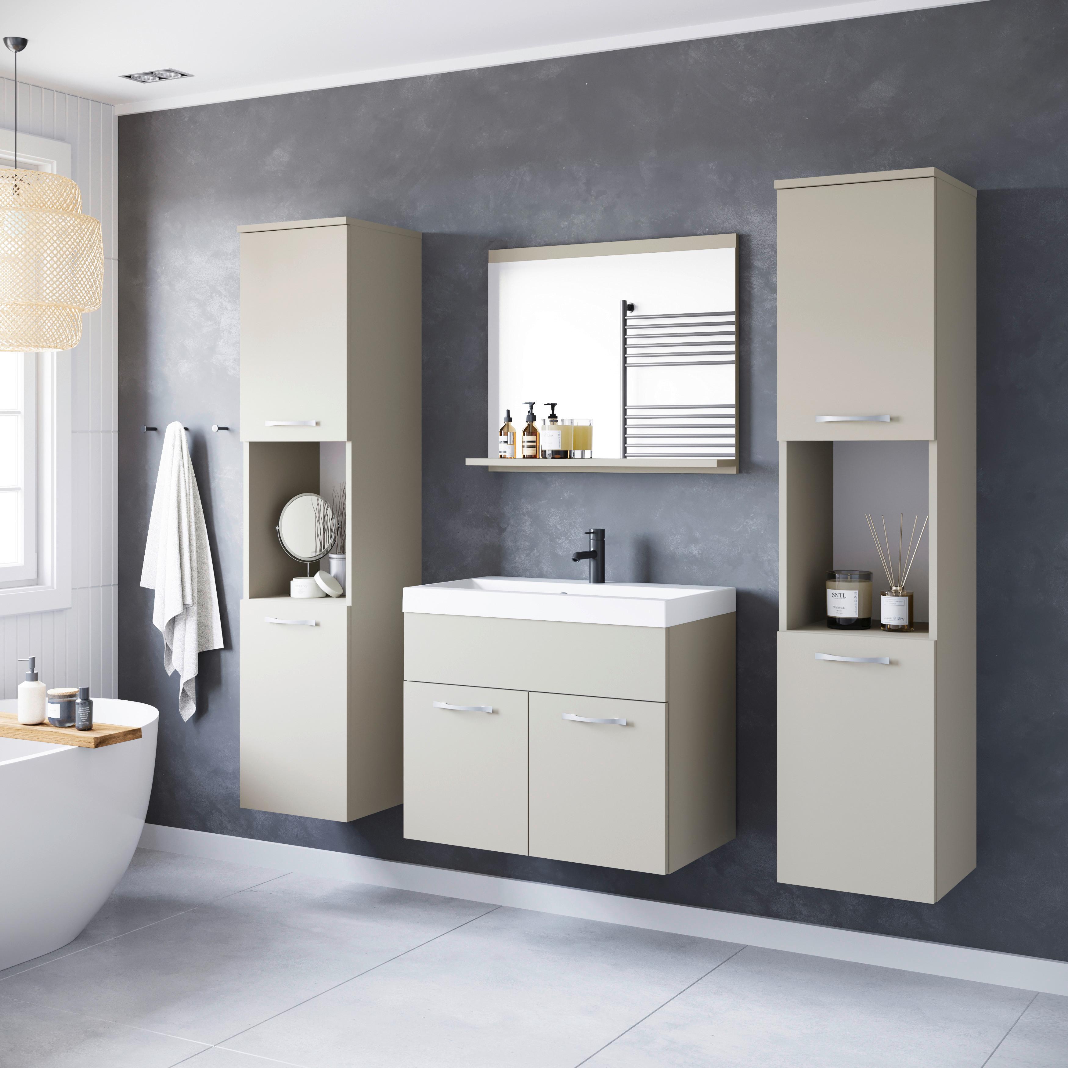 Badmöbel-Set 5-Tlg. Montreal Beige/Kaschmir B: 120,4 cm - Kaschmir/Beige, LIFESTYLE, Keramik/Holzwerkstoff (120,4/132,8/35cm) - P & B