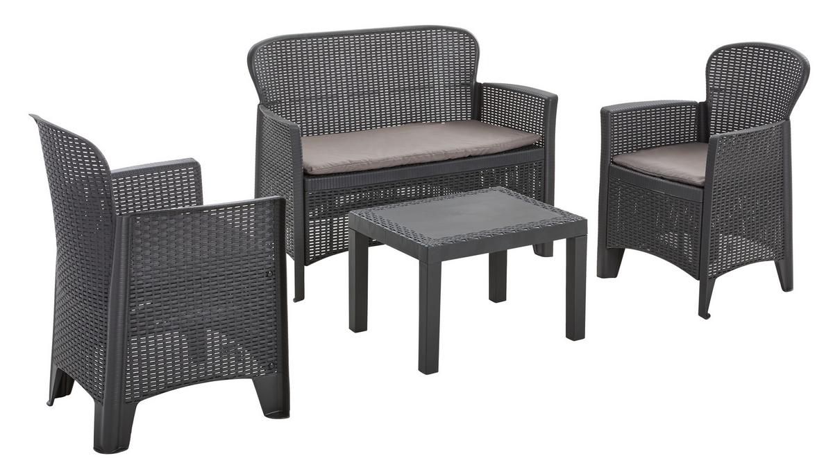 Gartengarnitur Jungle - Anthrazit/Hellgrau, Basics, Kunststoff