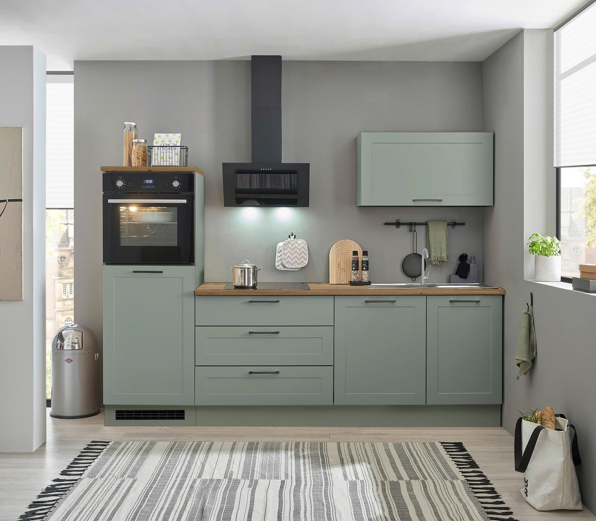 Küchenblock Marseillie Grün/eiche Dekor B: 260 Cm - Eiche Artisan/Grün, Design, Holzwerkstoff (260cm) - MID.YOU