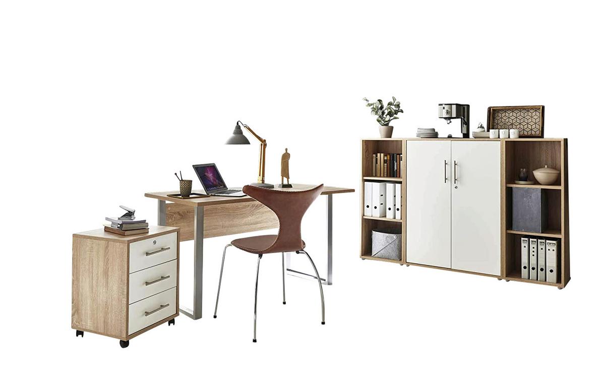 Büro Office Edition Mini Set Weiß/sonoma Eiche Dekor - Weiß/Sonoma Eiche, MODERN, Holzwerkstoff/Metall - MID.YOU