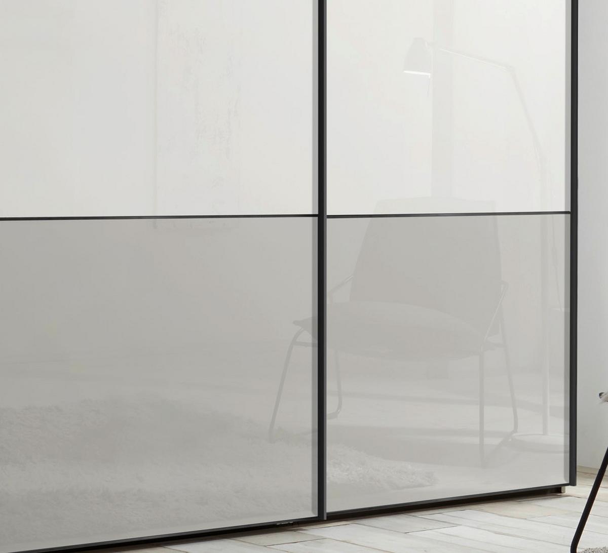 Schwebetürenschrank Glasfront 298 Cm Includo, Hellgrau/weiß - Dunkelgrau/Hellgrau, MODERN, Glas/Holzwerkstoff (298/222/68cm)