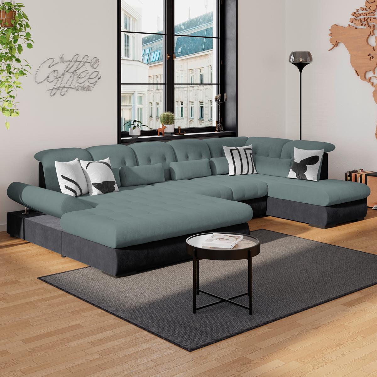 Wohnlandschaft Madera Blaugrün S: 358x212 cm - Blau/Anthrazit, KONVENTIONELL, Kunststoff/Textil (190/358/212cm)