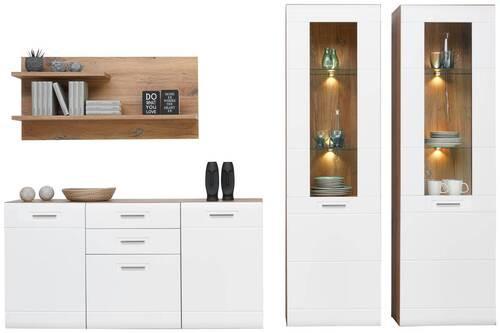 Wohnkombination 4-Tlg. Auris, Weiß/Eiche Dekor - Eichefarben/Weiß, MODERN, Glas/Holzwerkstoff (283,2/204,2/43,1cm) - Luca Bessoni