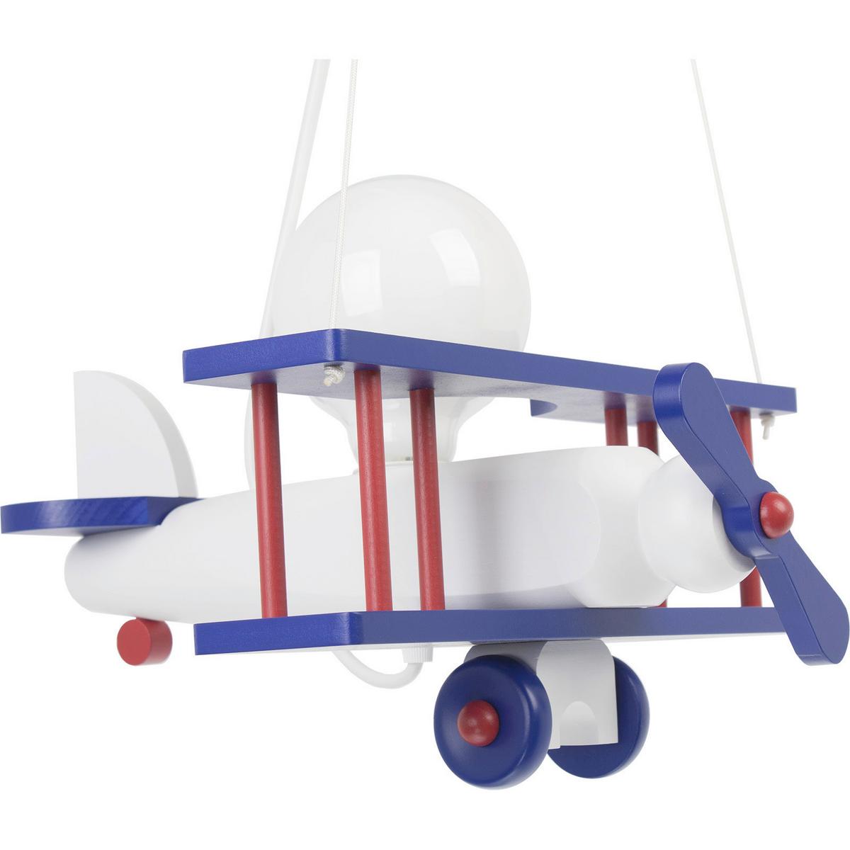 Kinderhängeleuchte Flugzeug H: 75 Cm 1-Flammig - Blau/Rot, KONVENTIONELL, Holz (29/31/75cm)