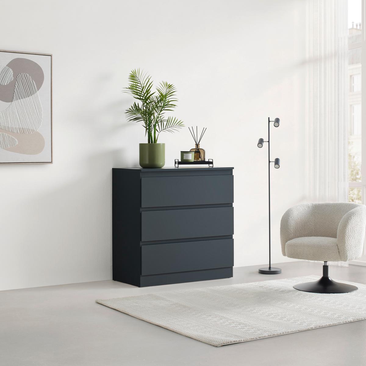 Kommode Mara Anthrazit B: 77 cm - Anthrazit/Schwarz, KONVENTIONELL, Holzwerkstoff (77/80/42cm) - Mömax