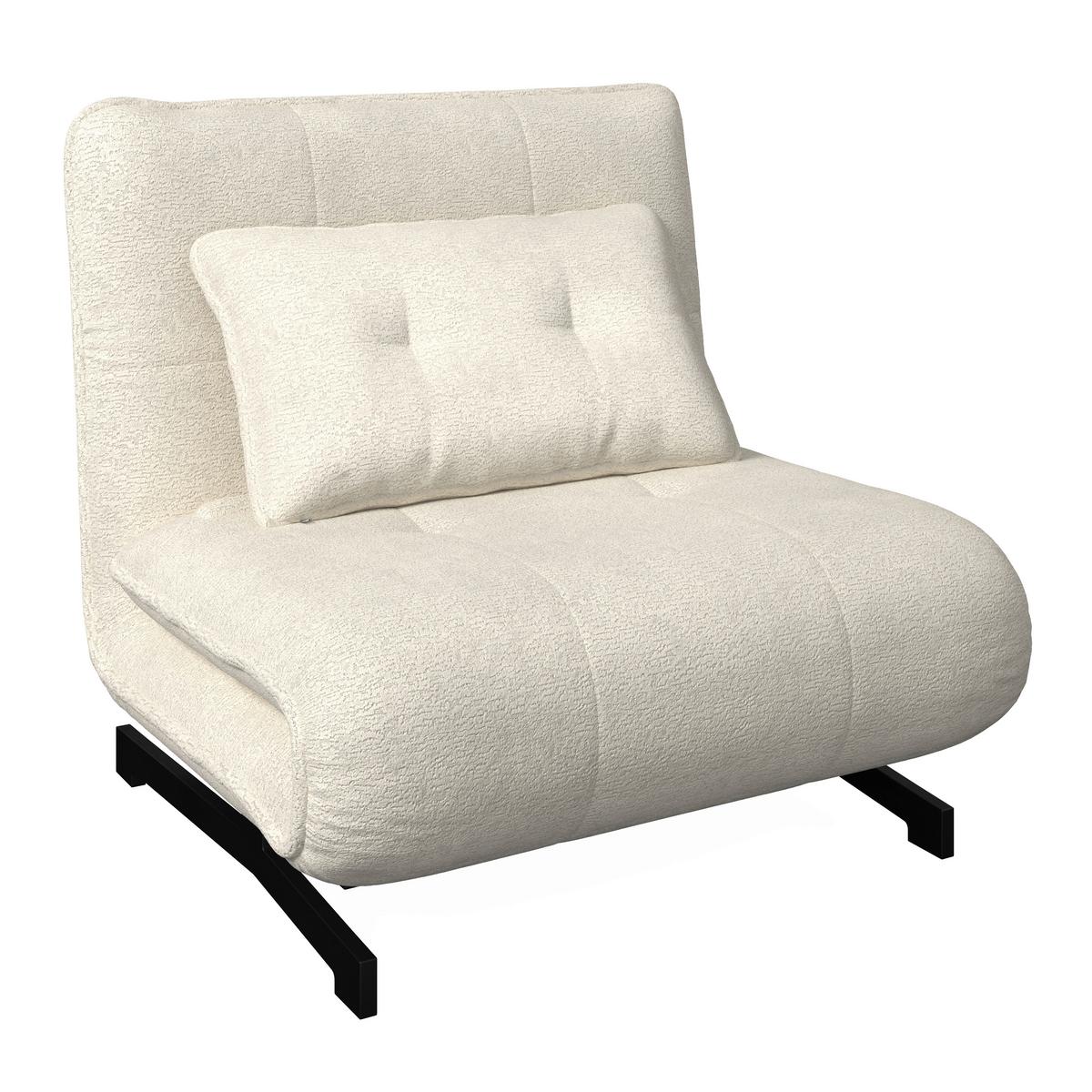 Rozkladacie kreslo LUNA, biele buklé, max.120 kg - čierna/biela, Modern, kov/textil (92/40/66cm) - Bessagi Home